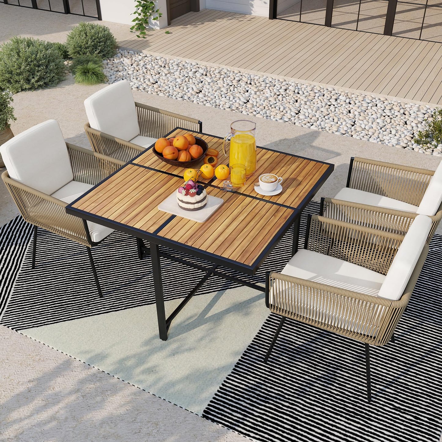 Tangkula 5 Pieces Patio Dining Set Outdoor Rectangular Table and Chairs