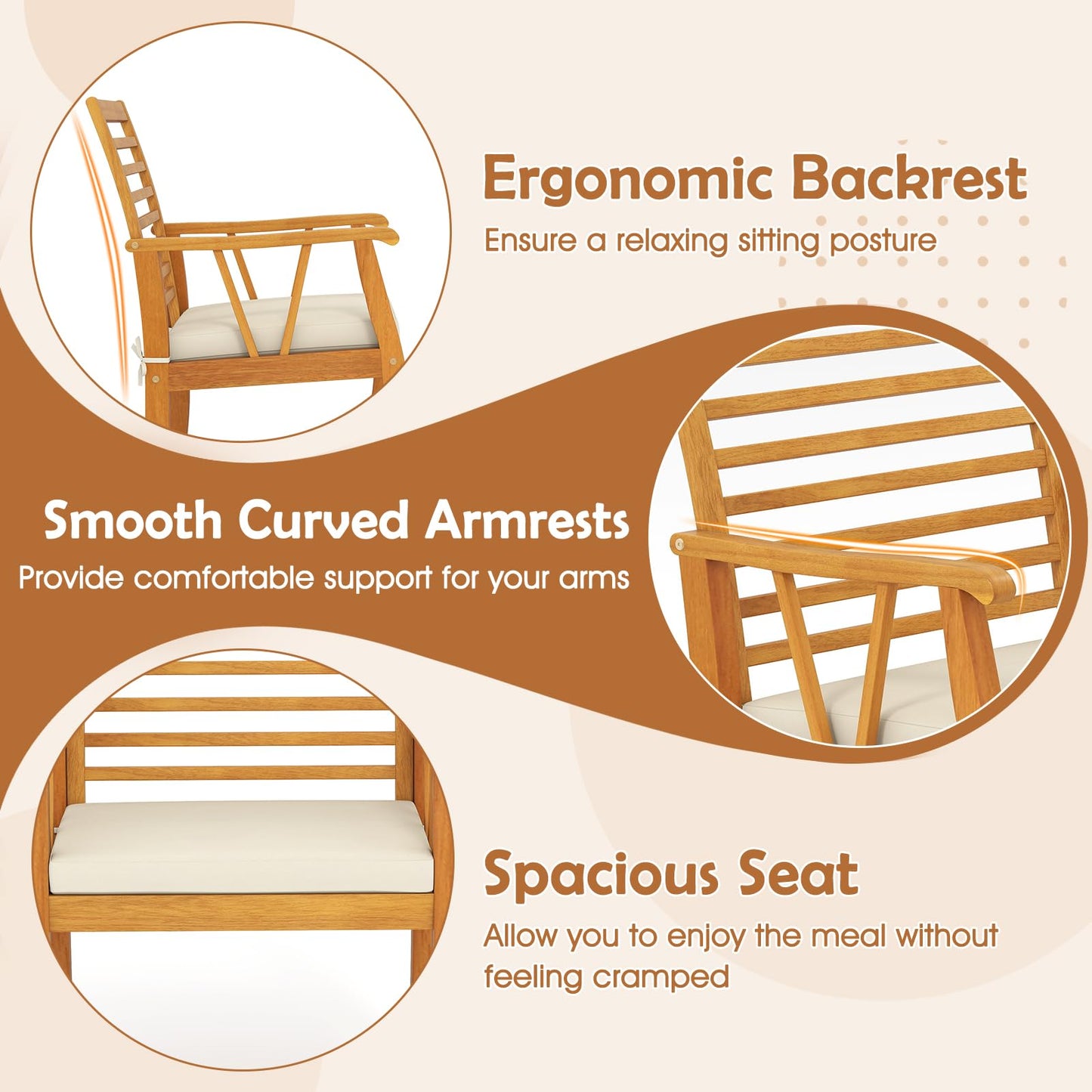 Tangkula Patio Chairs Set of 2/4 with Inclined Backrests and Slatted Seats