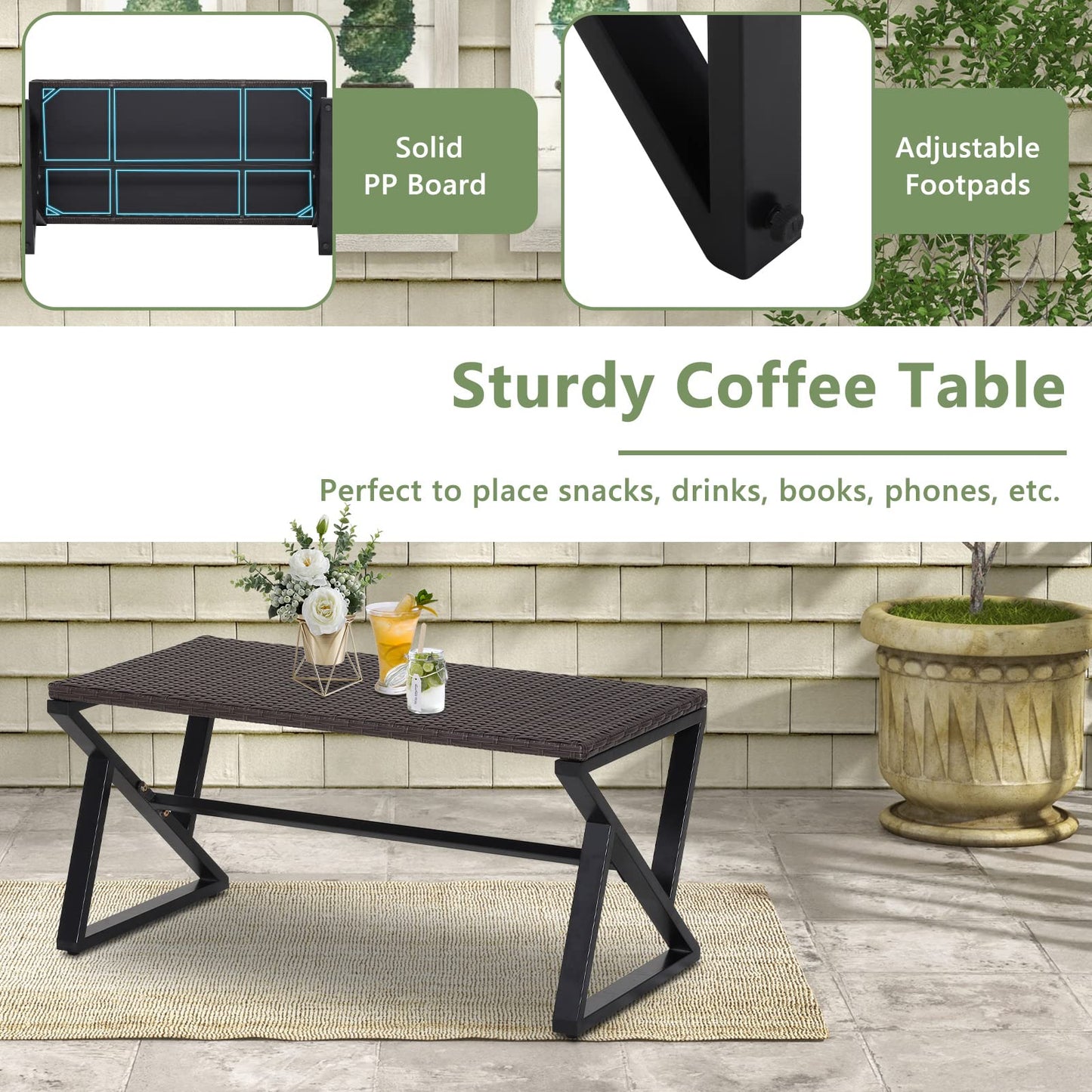 Tangkula 4 Piece Patio Rocking Furniture Set Patiojoy PE Wicker Loveseat