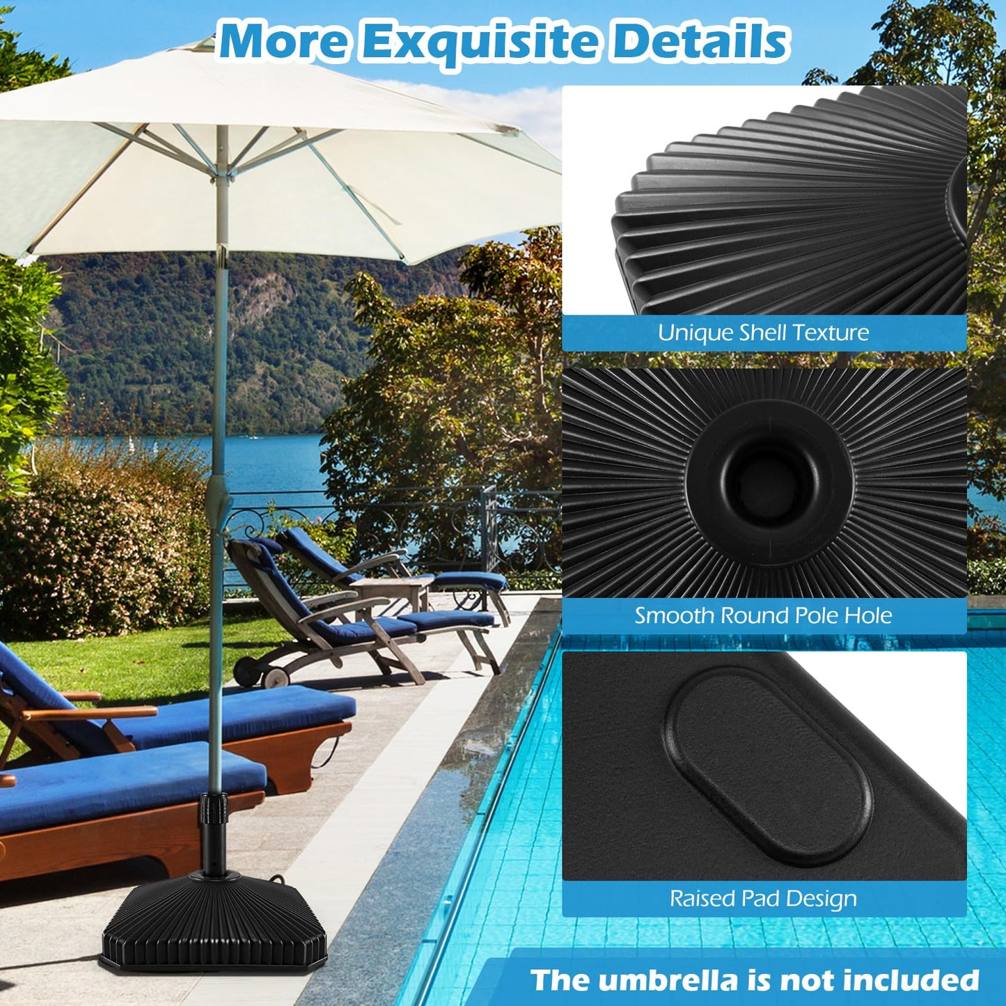Tangkula Square Umbrella Base 44 lbs Water & Sand Filled Shell Shaped Patio Umbrella Weoghts