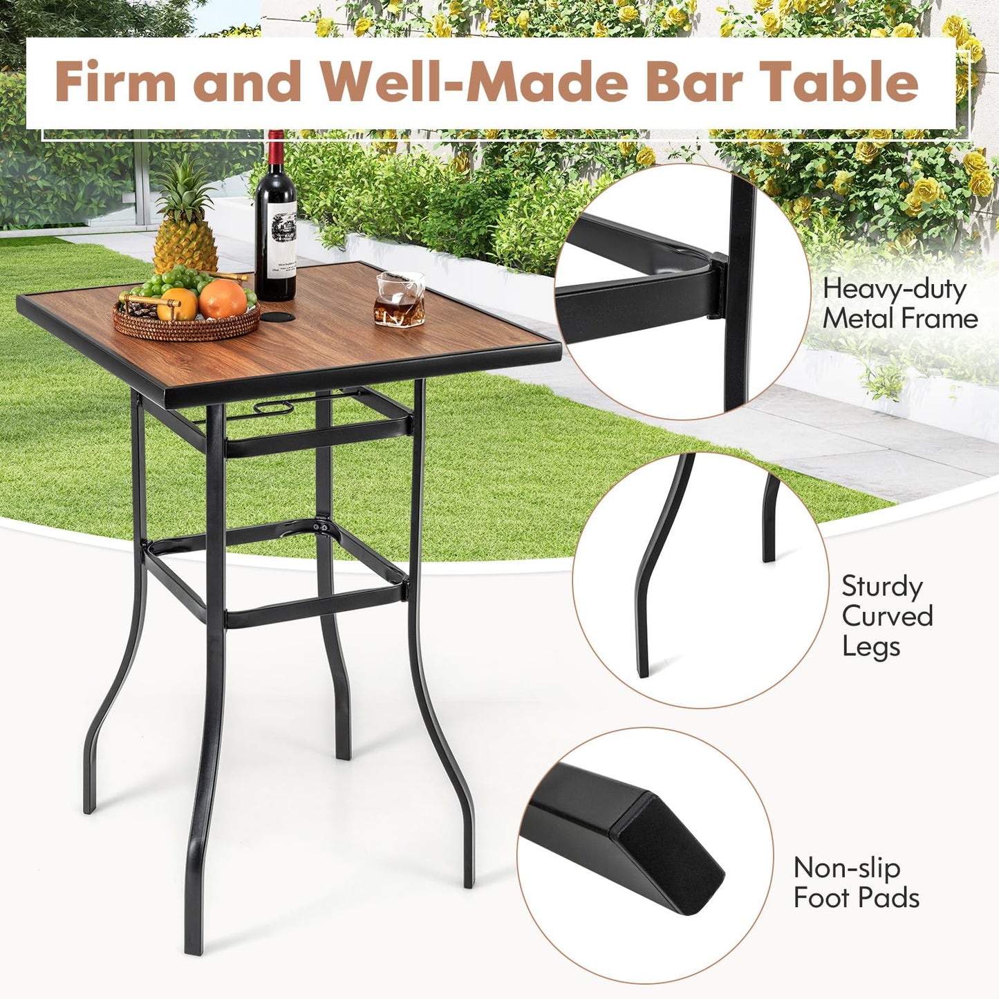 Tangkula 3 Piece Patio Dining Set for Lawn Yard Poolside Garden