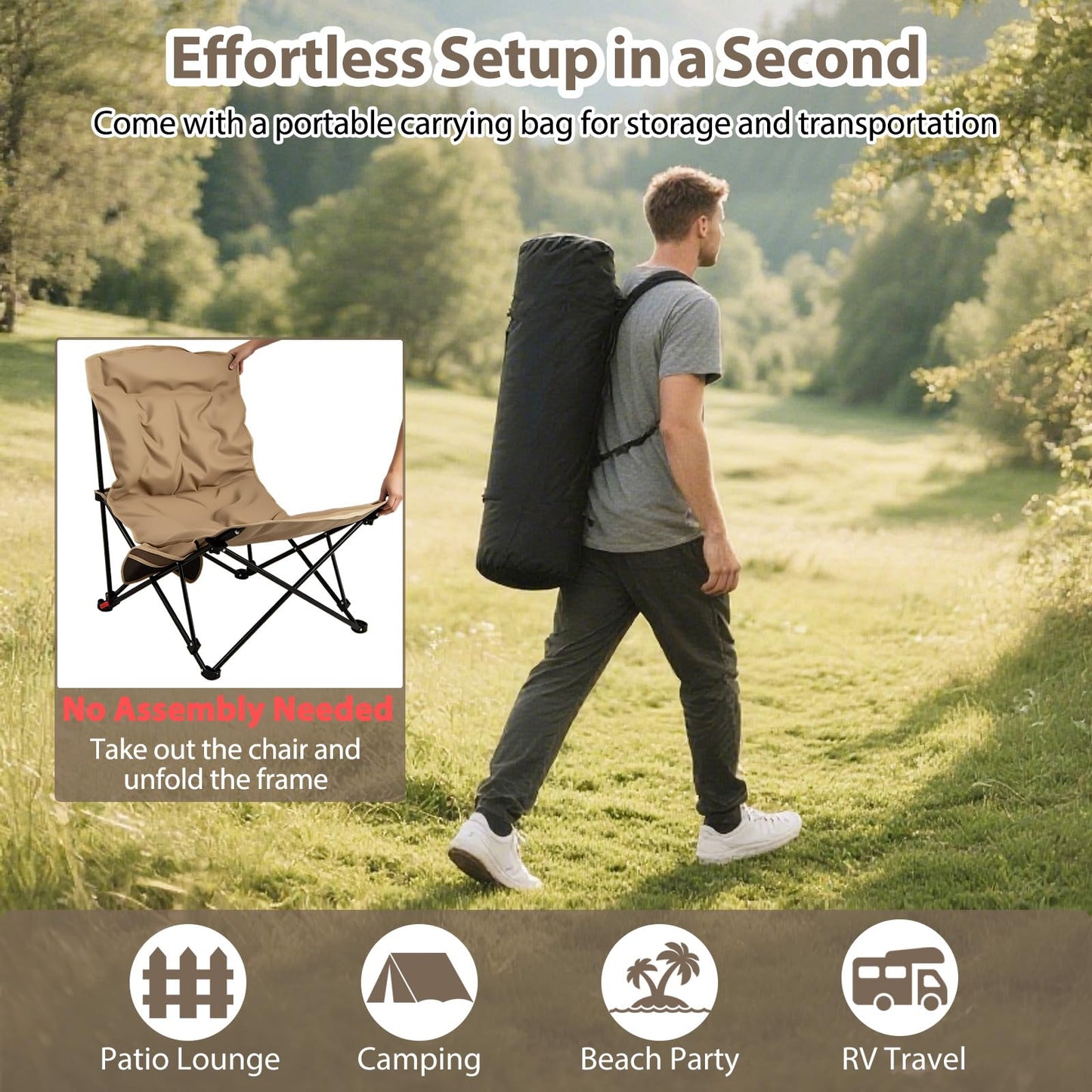 Tangkula Padded Camping Chairs Set for Camp Beach Lawn Fishing Travel Sports