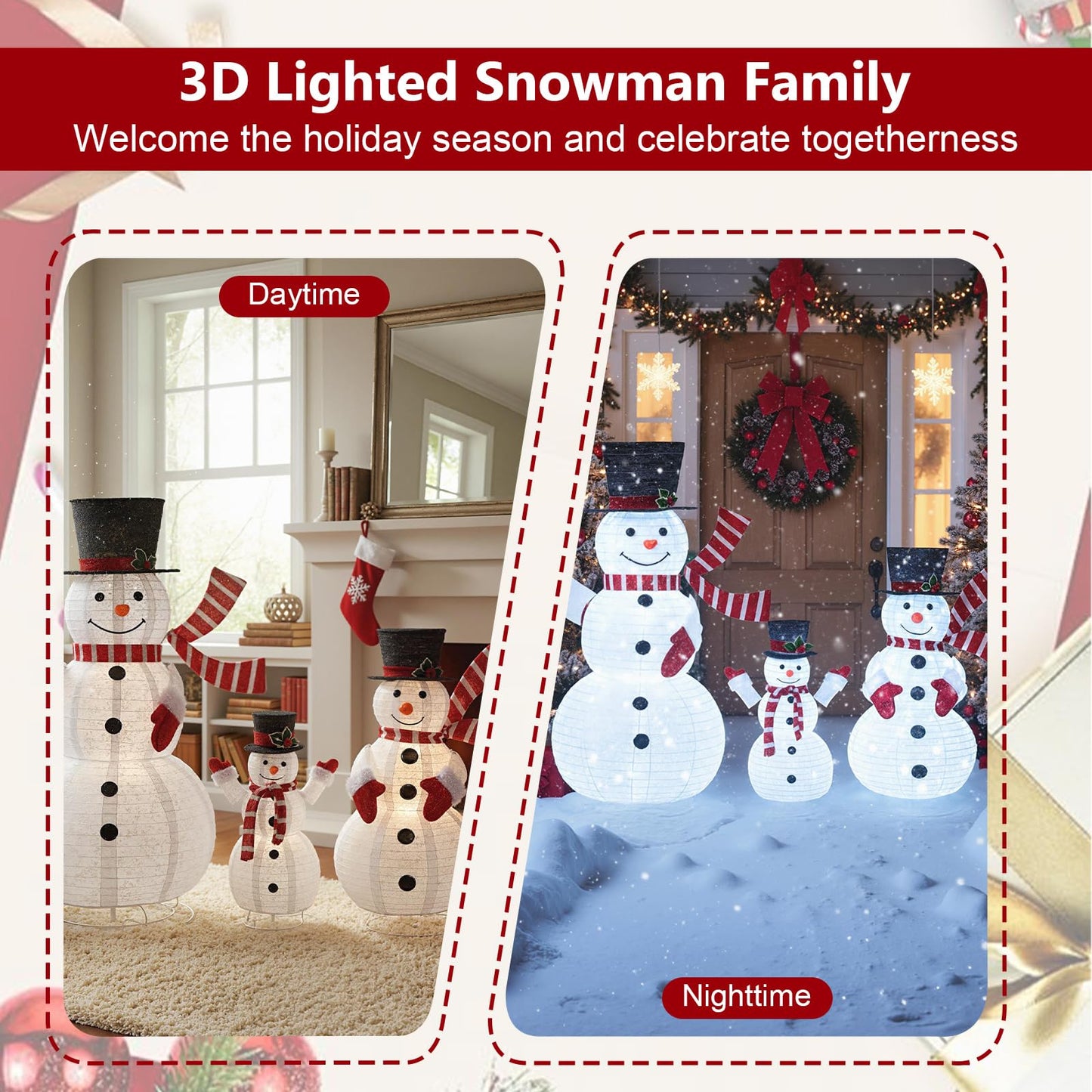Tangkula 4.1 FT Pre-Lit Xmas 3D Snowman Set with 270 LED Lights