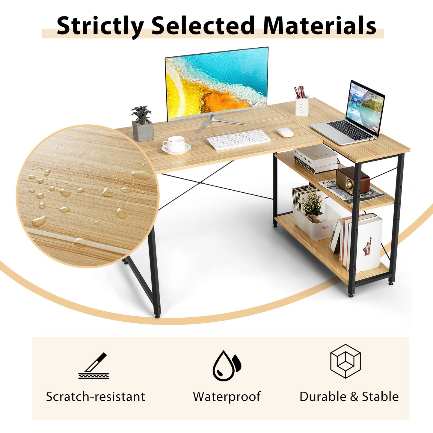 Tangkula L-Shaped Computer Desk with Reversible Shelves