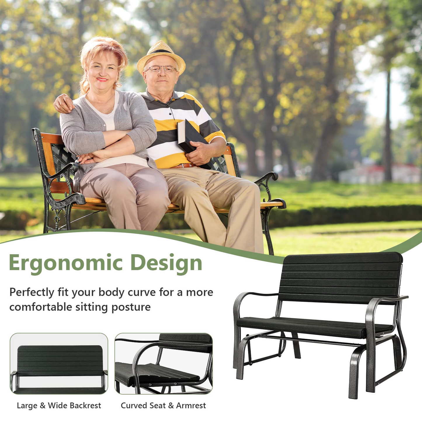 Tangkula Outdoor Glider Patio Chair Bench, Porch Glider Loveseat Swing Bench