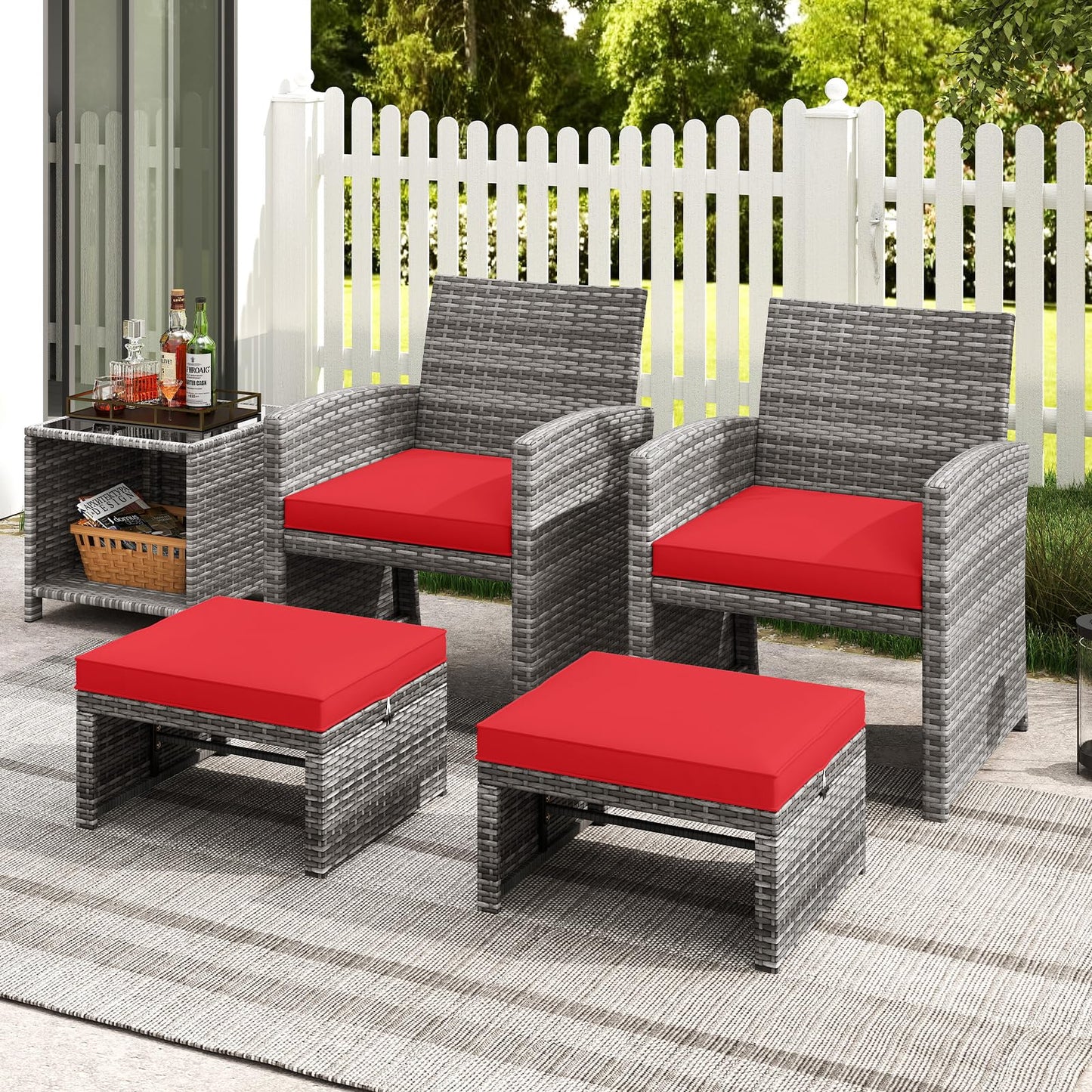 Tangkula 2 Pieces Patio PE Rattan Ottomans