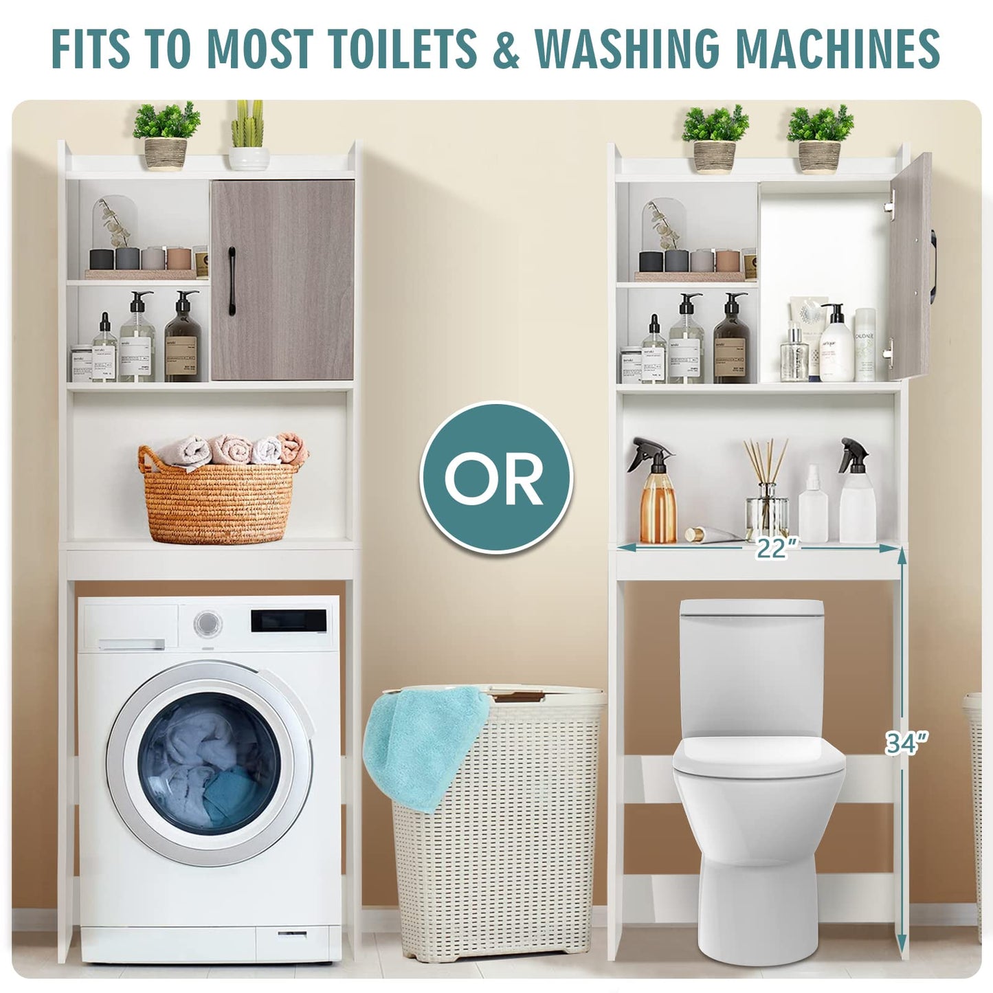 Tangkula Over The Toilet Storage Cabinet for Bathroom Toilet Laundry Room