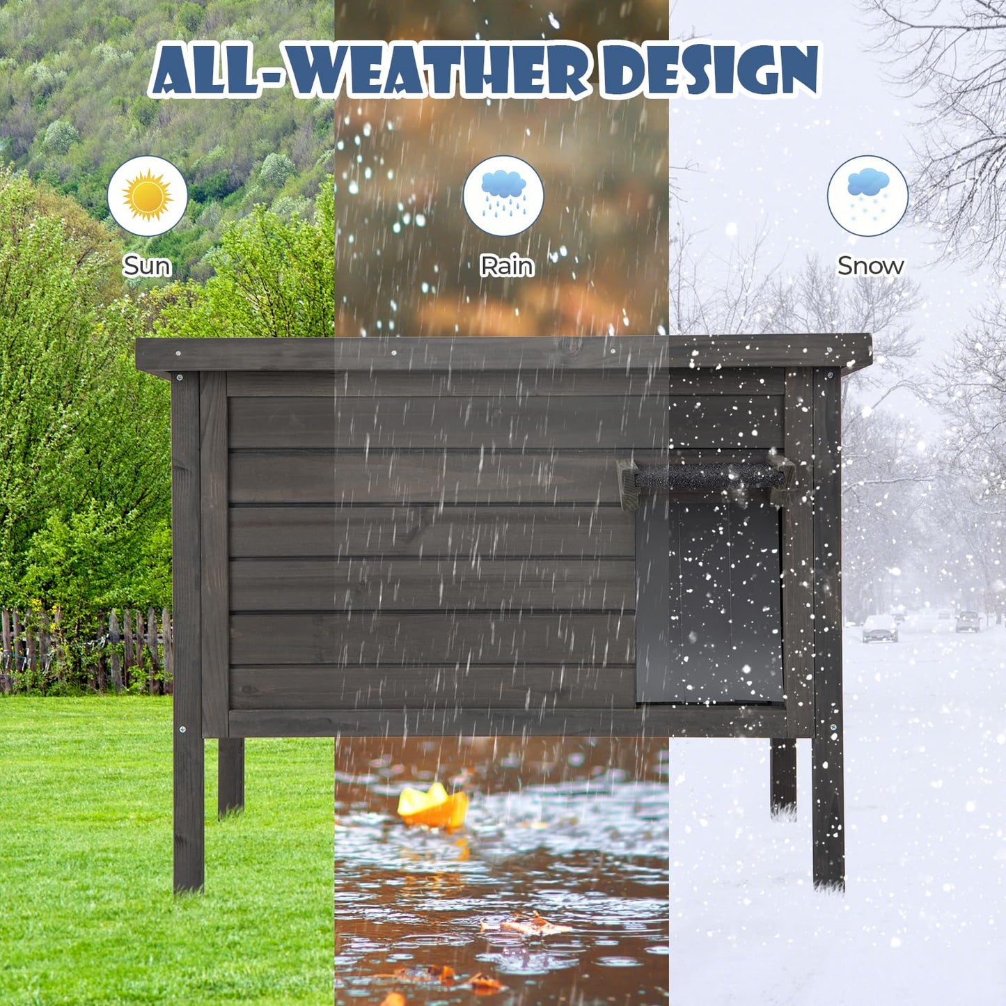 Tangkula Outdoor Cat House Insulated, Weatherproof Cat Enclosure with All-Round Foam Insulated
