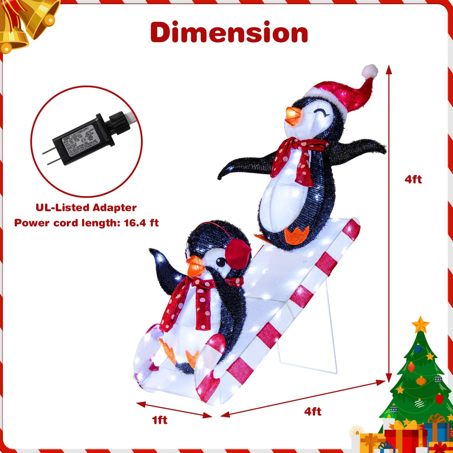 Décoration de Noël Tangkula Scène de toboggan Pingouin illuminé 1,20 m