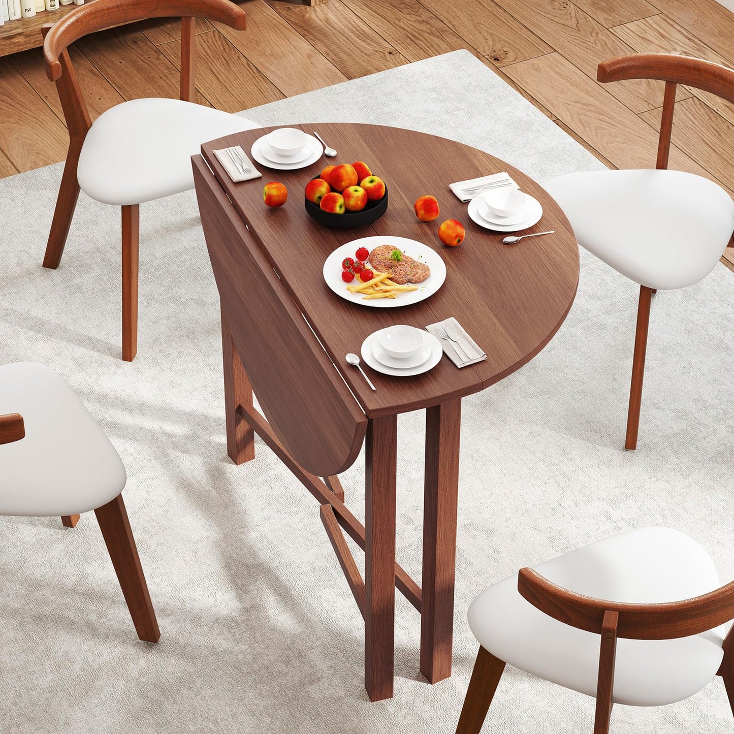 Tangkula 36" Foldable Round Dining Table w/Solid Rubber Wood Legs