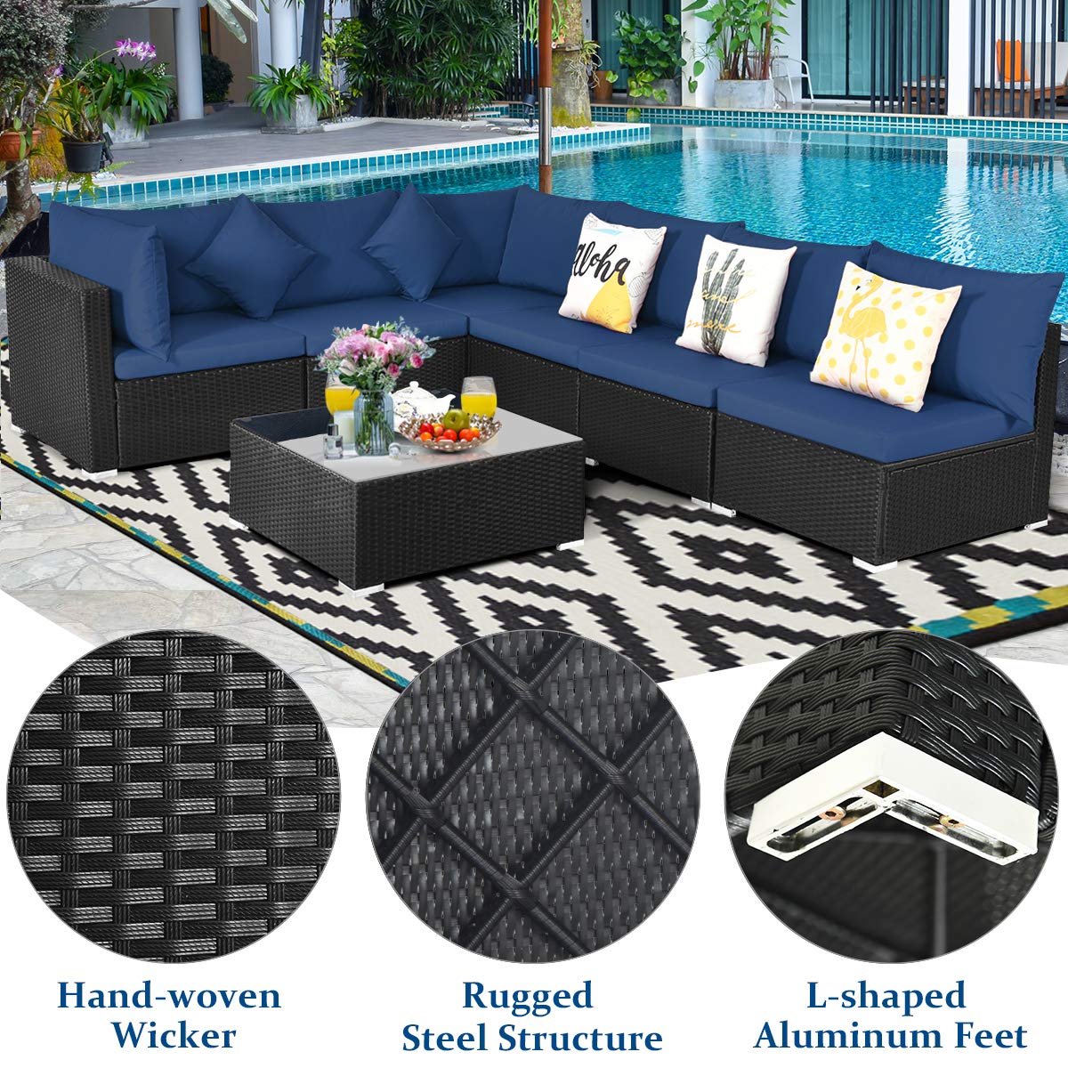 Tangkula 7 Piece Patio Furniture Set with Pillows and Cushions