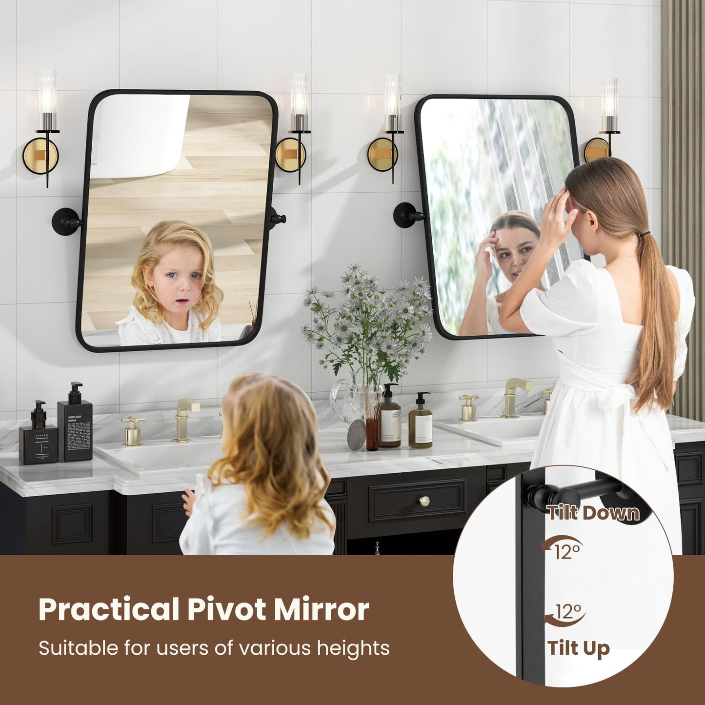 Tangkula 30 x 22 Inch Pivot Wall-Mounted Mirror