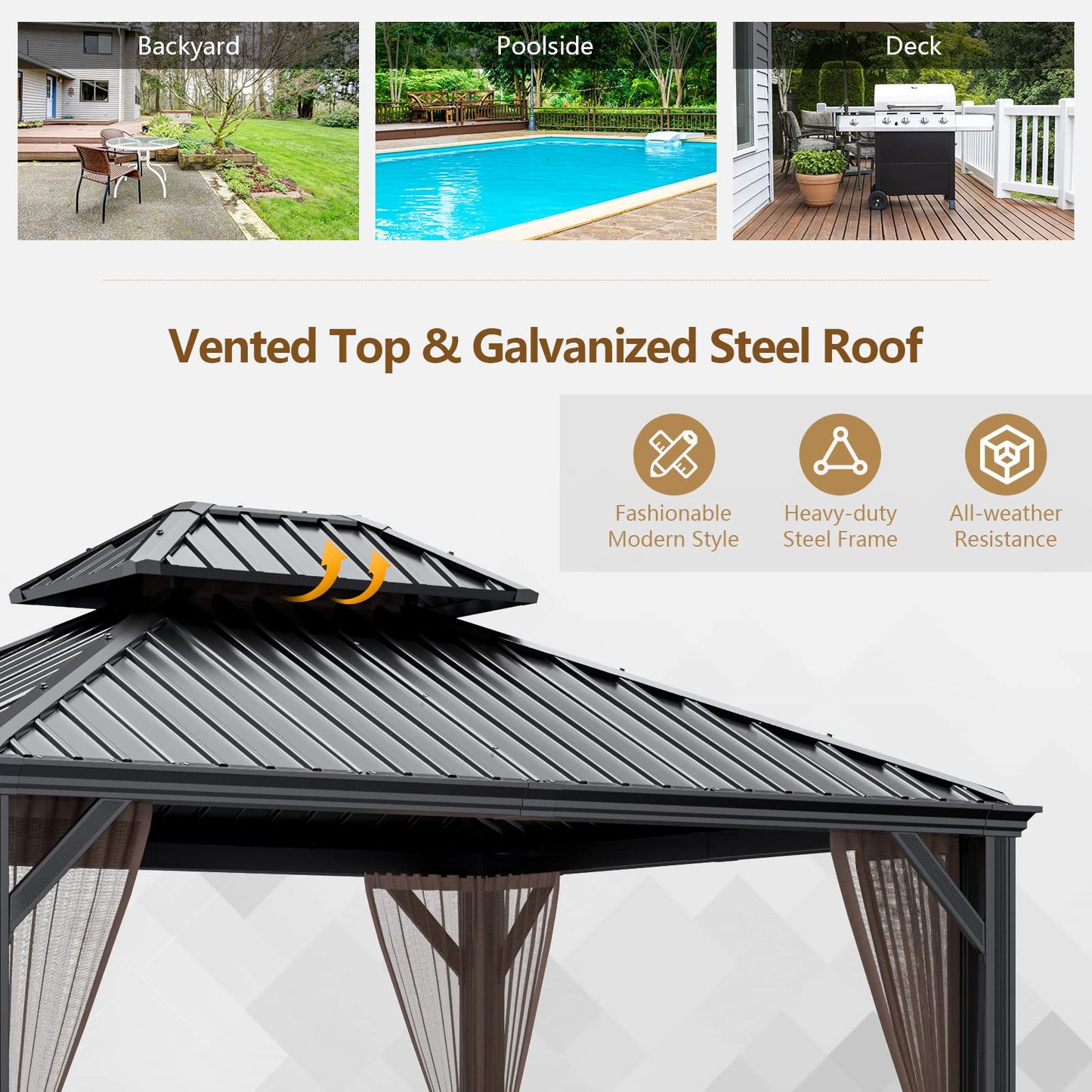Tangkula 2-Tier Outdoor Gazebo w/Double Vented Roof & Central Hook