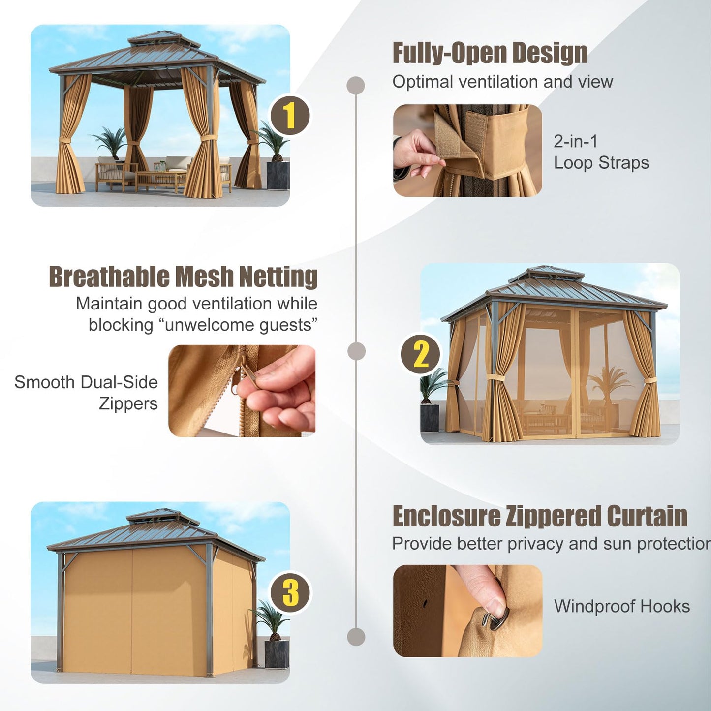 Tangkula 10 X 10 FT Hardtop Gazebo with Netting