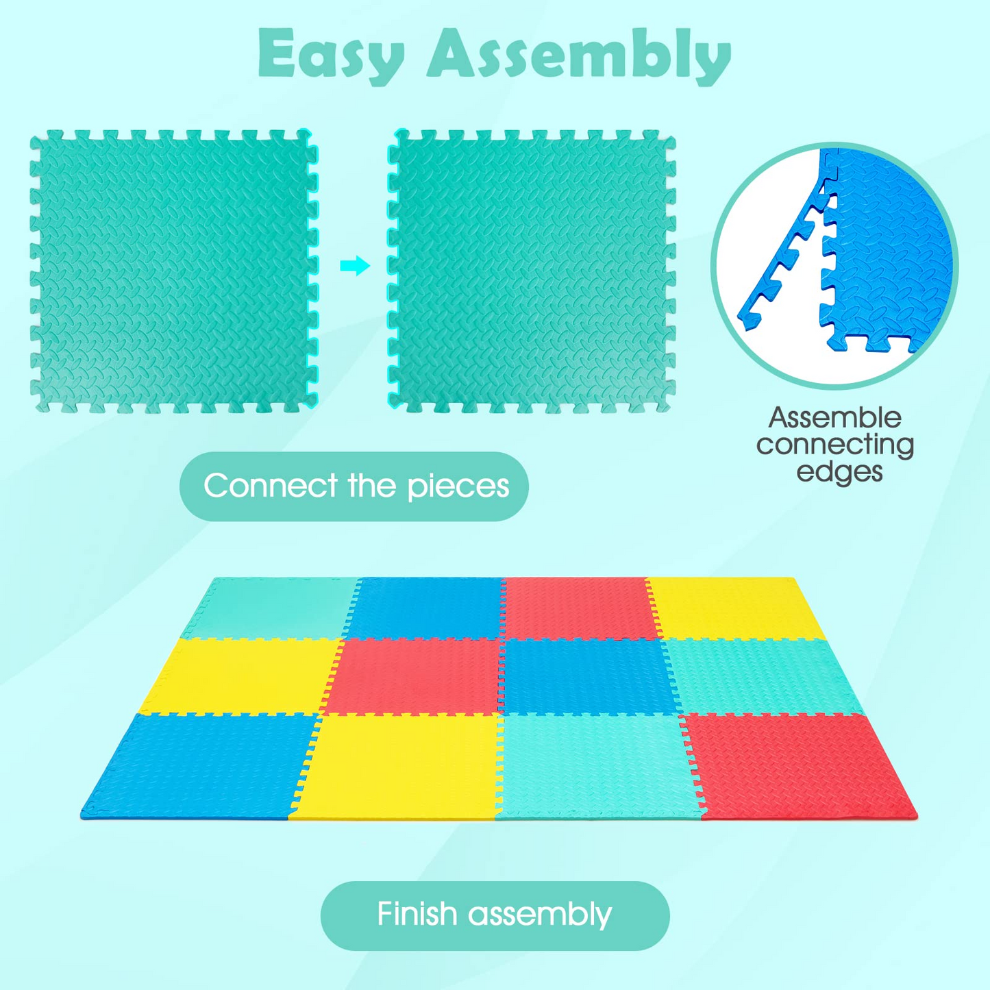 Tangkula 12 Tiles Exercise Flooring Mats with Border, Non-Slip EVA Foam Protective Mats