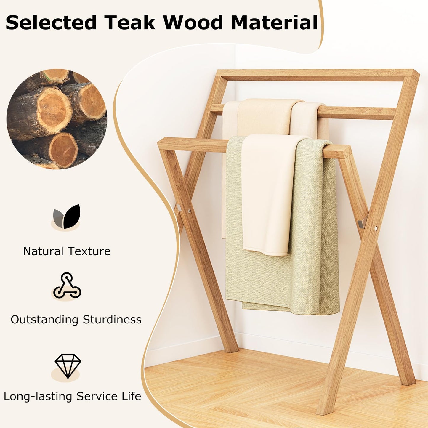 Tangkula Freestanding Towel Rack with 3 Hanging Crossbars