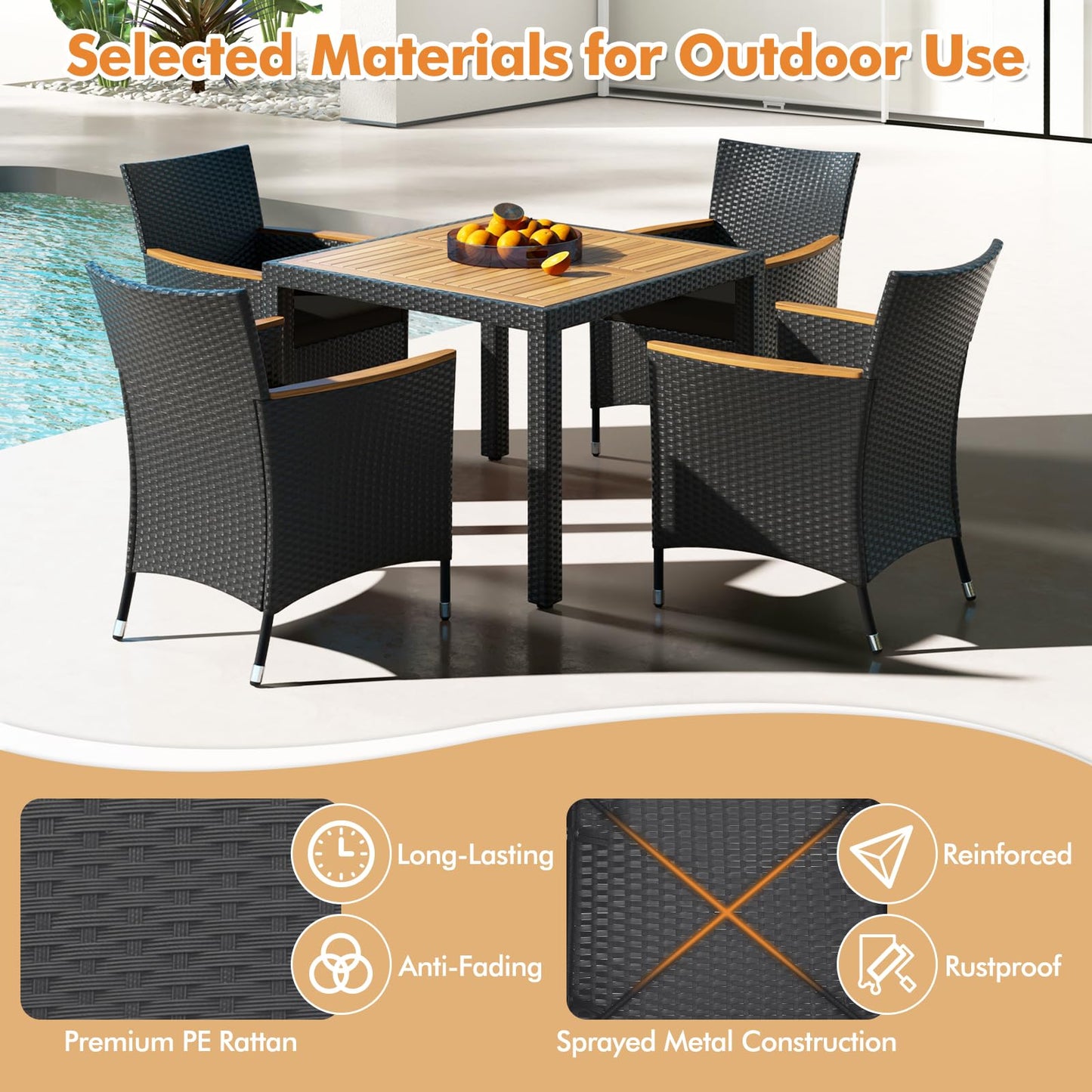 Tangkula 5 Pieces Patio Dining Table Set for 4 with Umbrella Hole