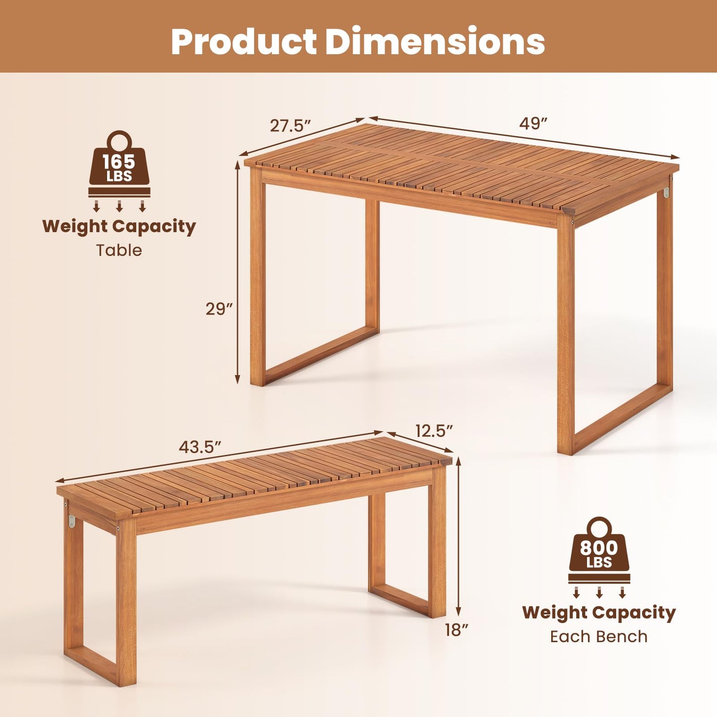 Tangkula 3 Pieces Patio Wooden Dining Set