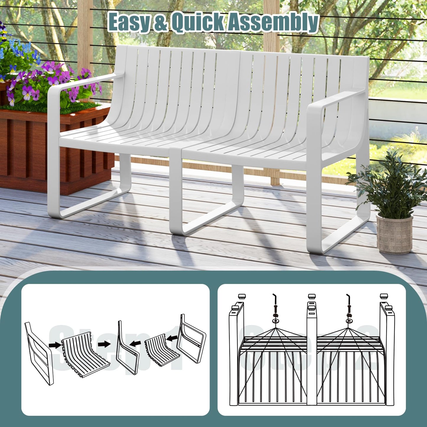 Tangkula Patio Loveseat Weather-Resistant Plastic 2-Person Bench