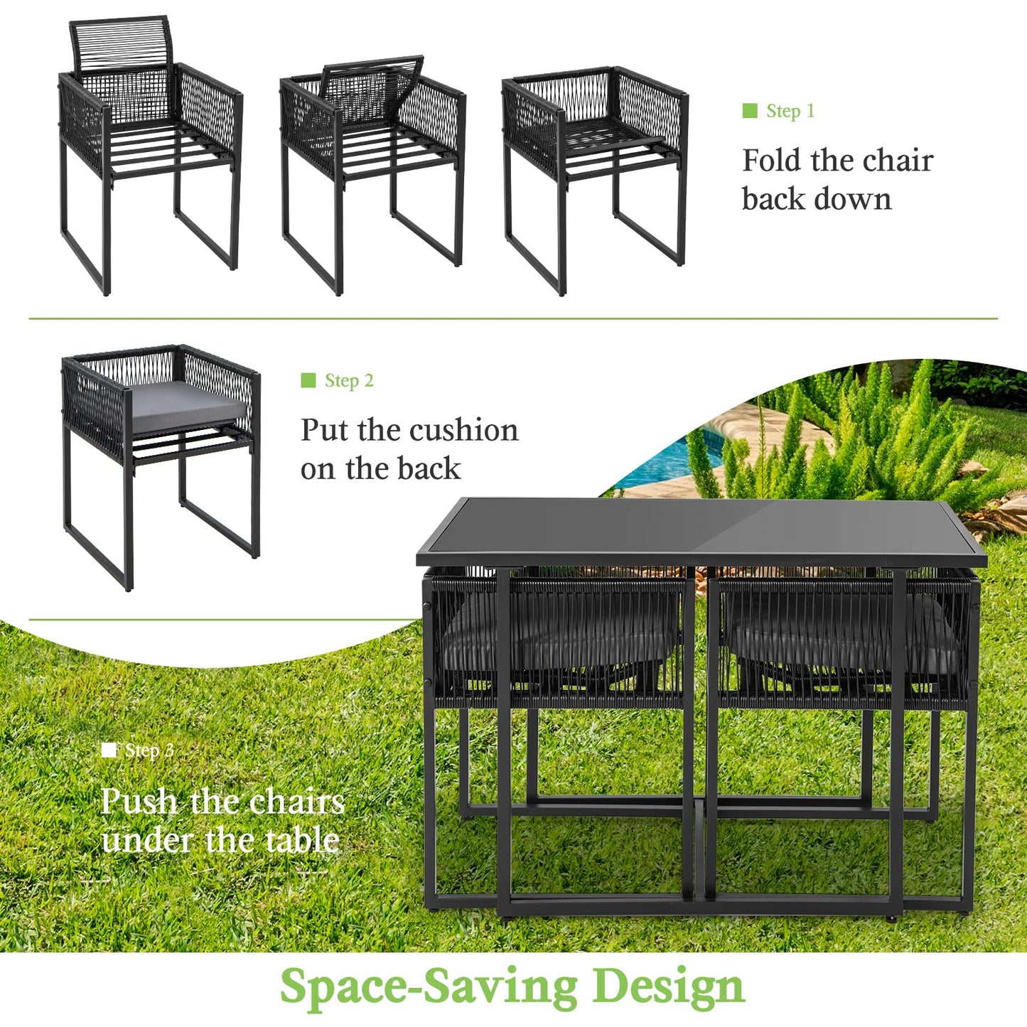 3 Pieces Outdoor Dining Set - Tangkula