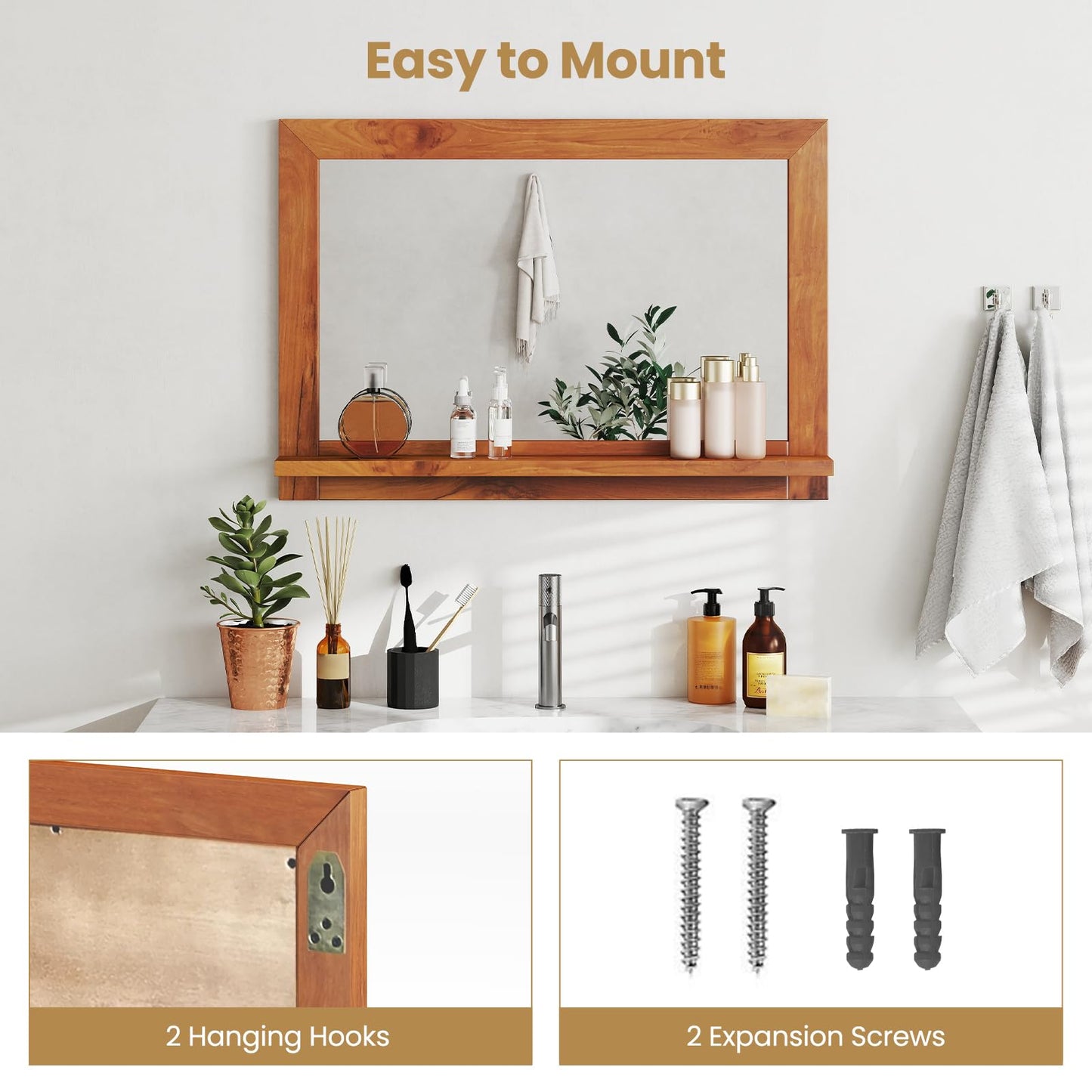 Tangkula Farmhouse Wall Mirror with Shelf 27.5 x 20 Inch Rectangle Decorative Mirror