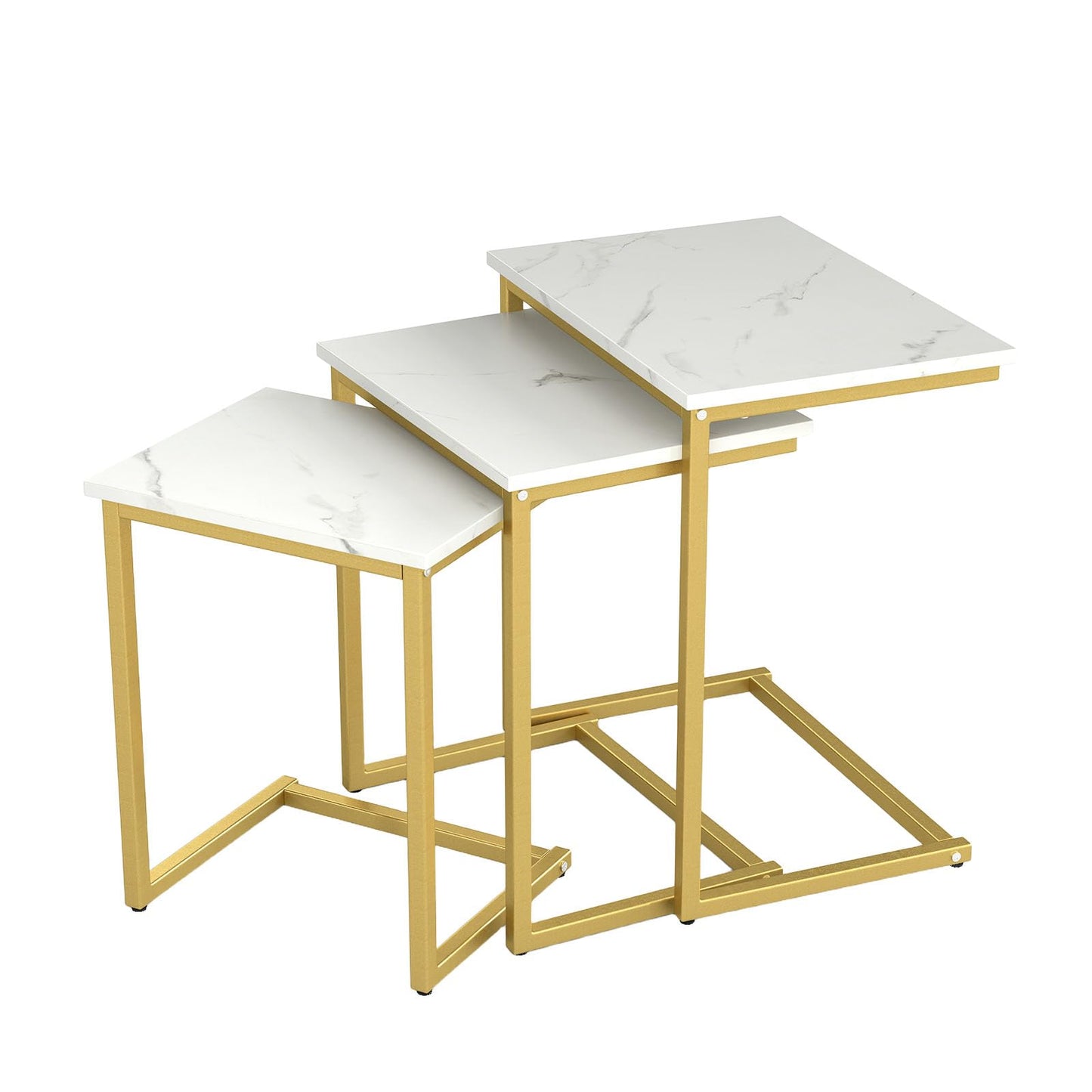 Tangkula Nesting Table Set of 3 Rectangle Stacking Side End Table with Wood Top & Metal Legs