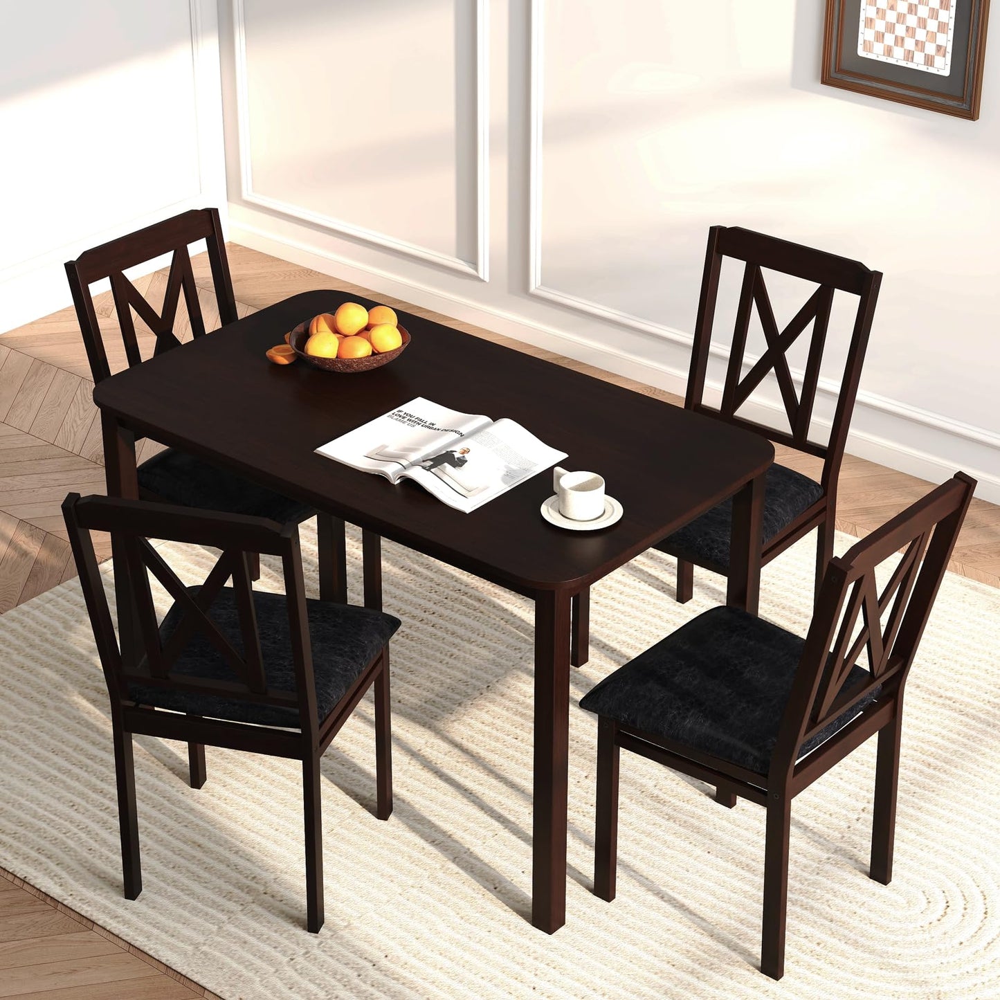 Tangkula 47" Dining Table Set for 4 Farmhouse Solid Wood Dinette Set