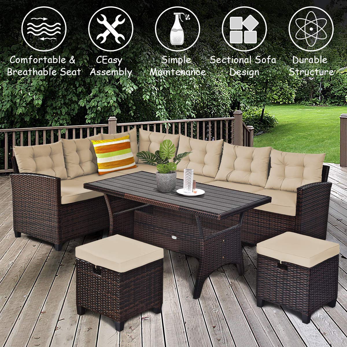 Tangkula 5 PCS Patio Furniture Set with Ottoman