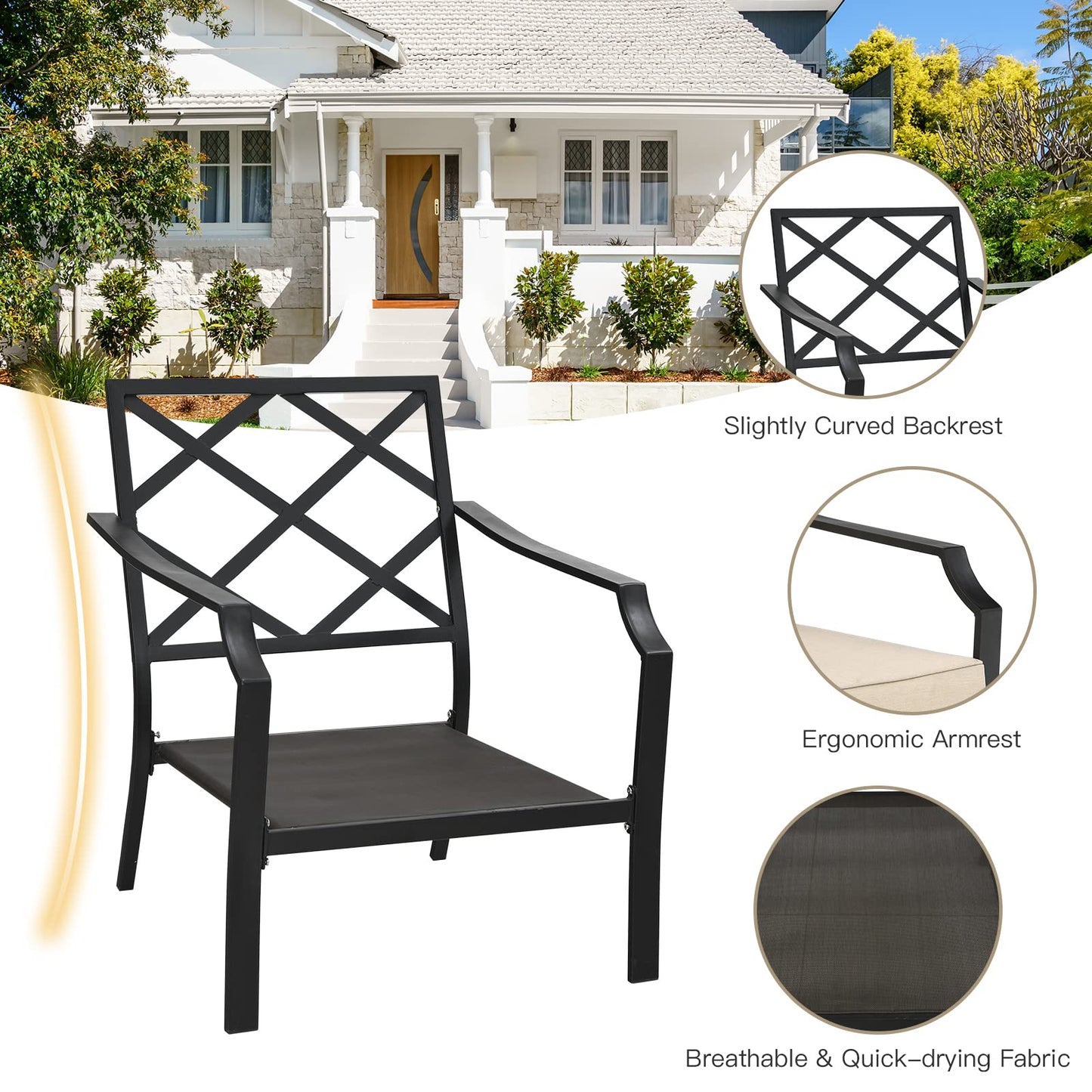4 Pieces Outdoor Furniture Set, Patio Conversation Set with Cushions and Steel Frame