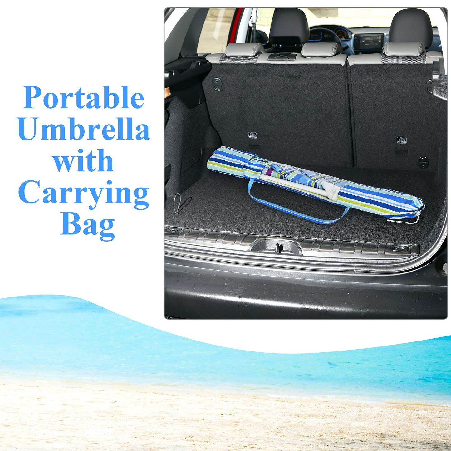 Tangkula 7.2 FT Beach Umbrella, Portable Beach Umbrella W/Sand Anchor & Tilt Mechanism, 8 Sturdy Rib & Premium Steel Pole, Carrying Bag