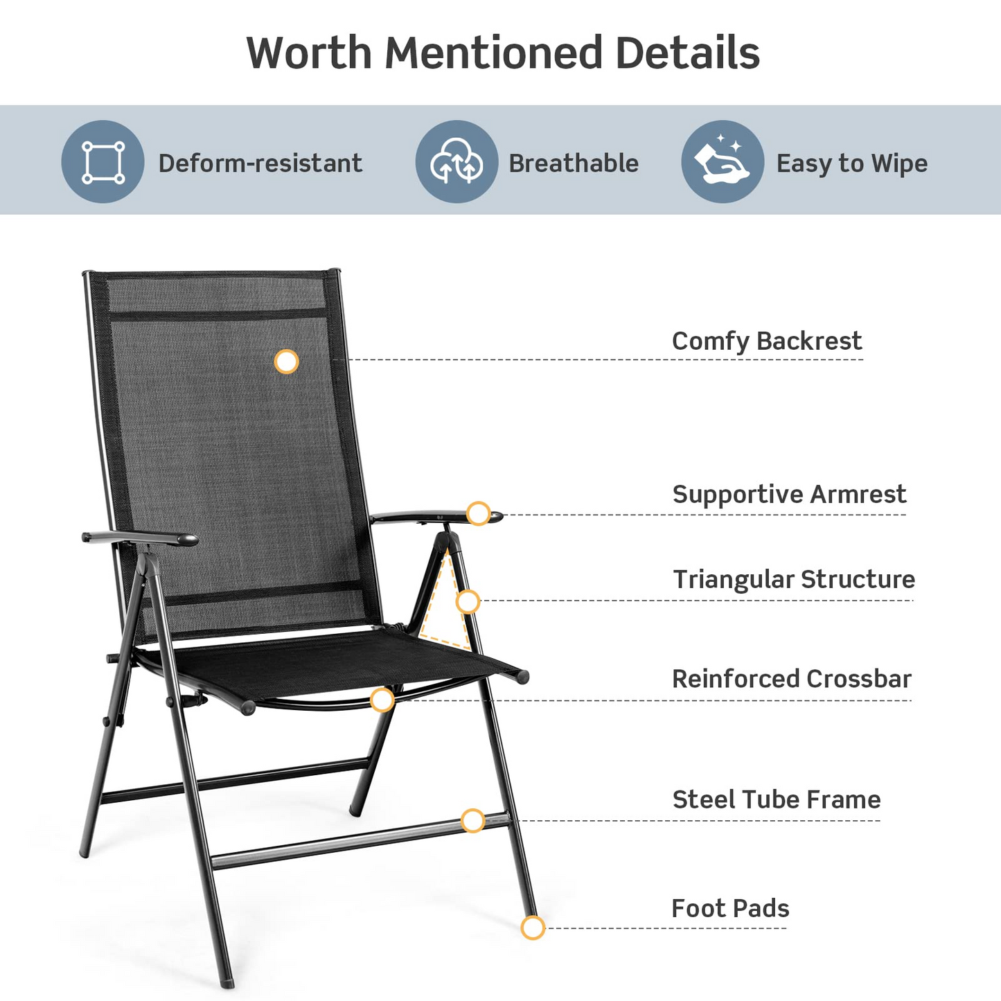 Tangkula Set of 2 Patio Foldable Dining Chairs
