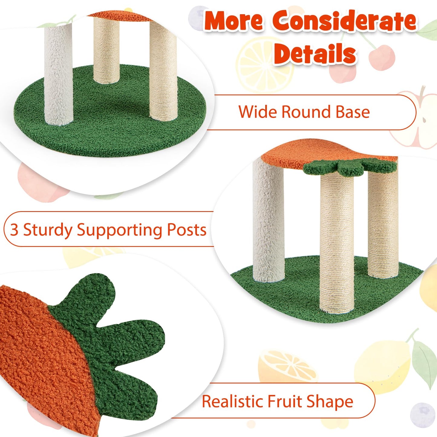 Tangkula Fruit Cat Tree Multi-Level Cute Cat Tower with Sisal Scratching Posts