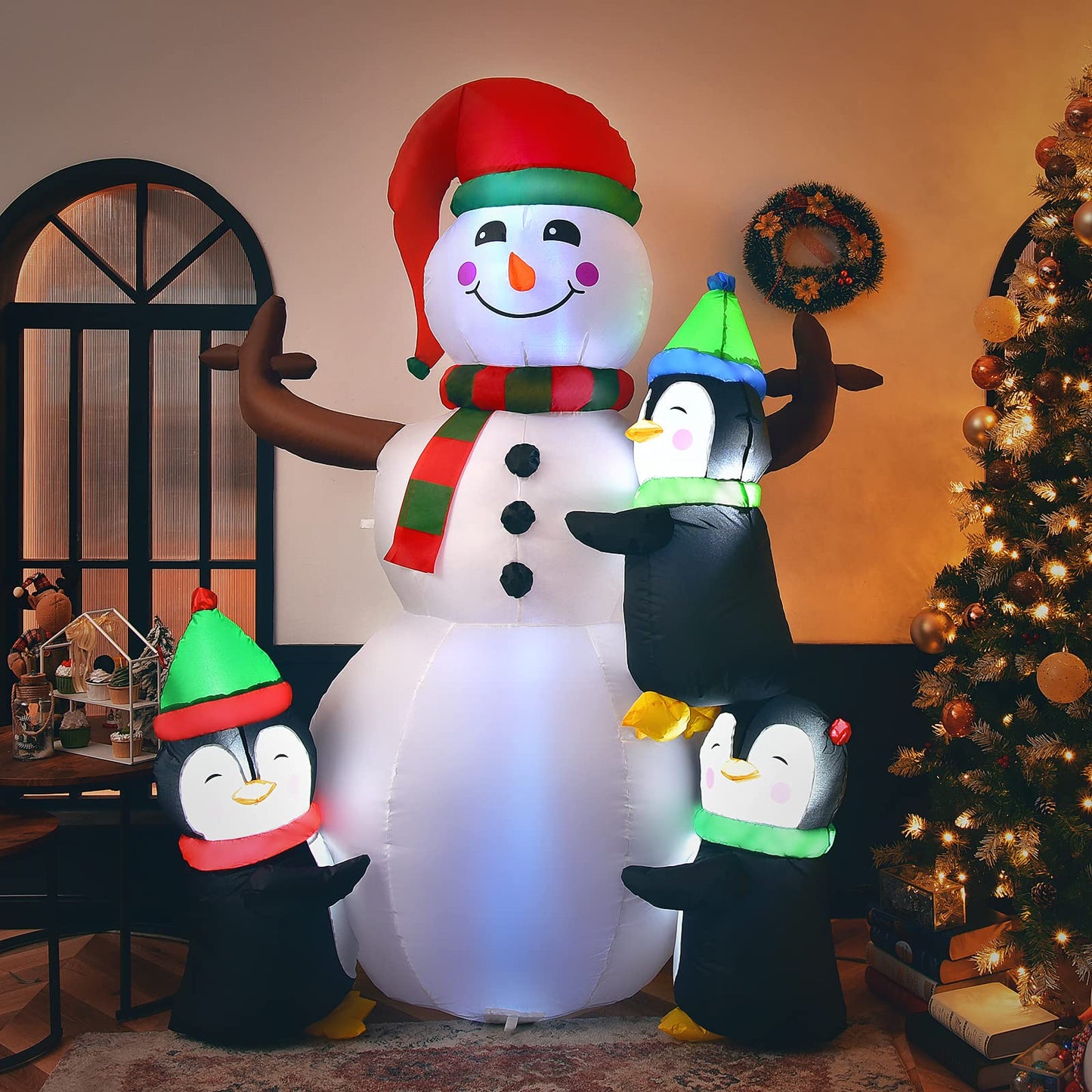 Tangkula 6 FT Christmas Inflatable Snowman with 3 Penguins
