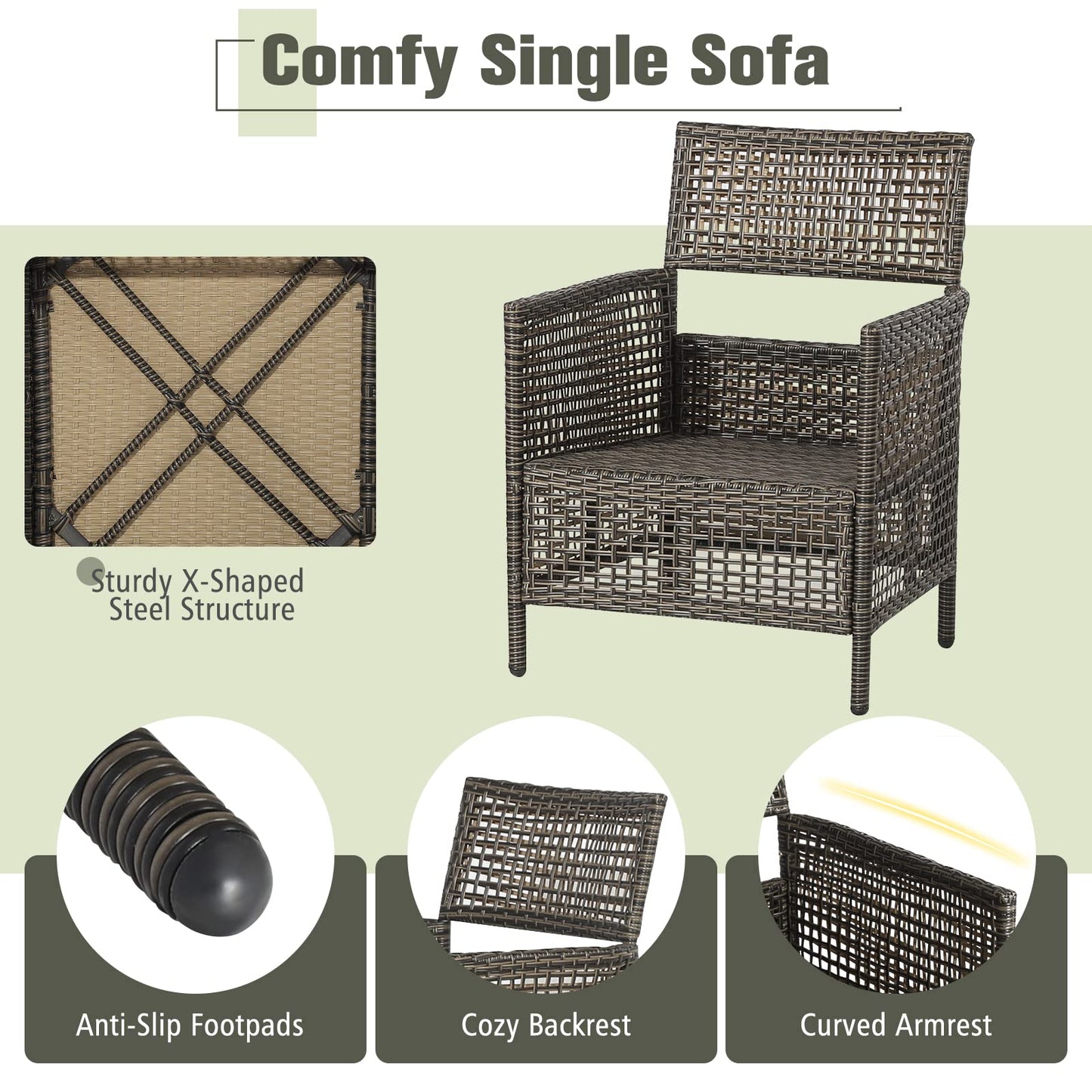 Tangkula 3 Piece Patio Conversation Set, Outdoor Rattan Chair Set W/ 2-Tier Coffee Table (Off White)