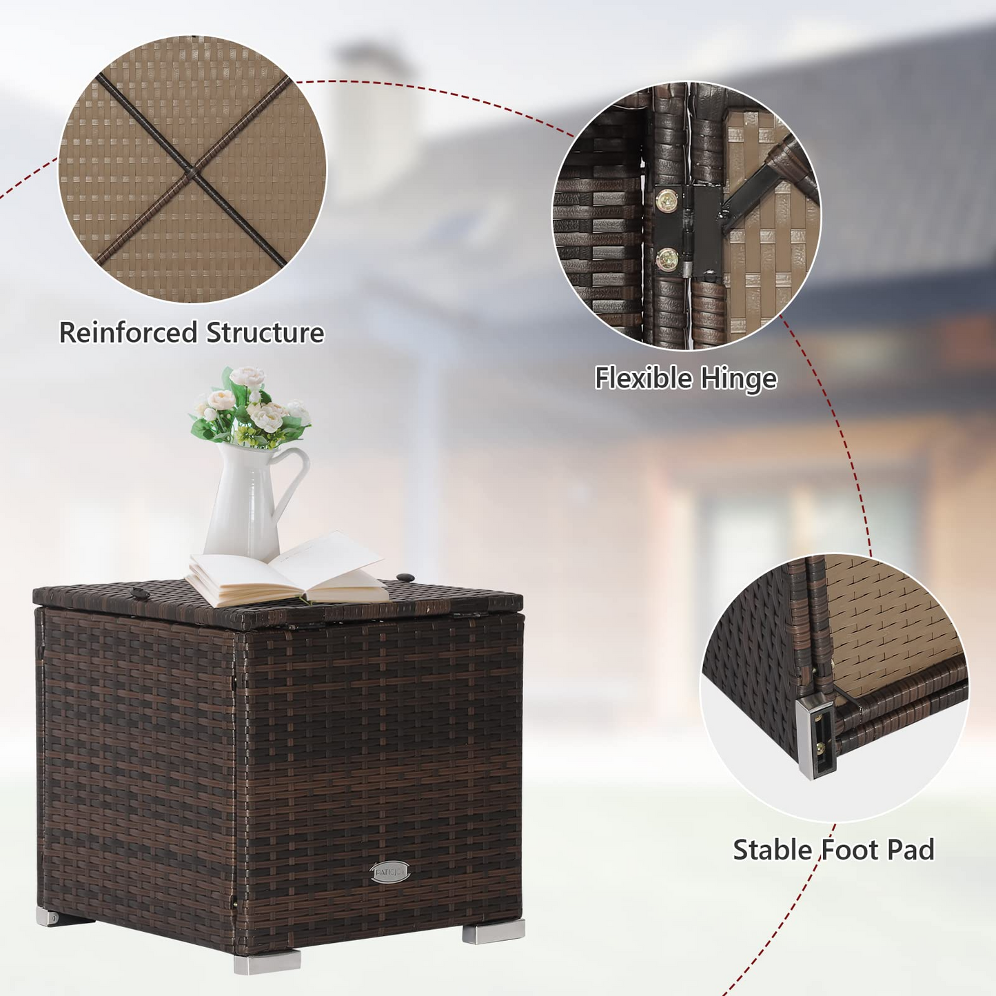 Tangkula 2 Pieces Patio Ottomans, Patiojoy Hand-Woven PE Rattan Side Table with Removable Cushion & Hidden Storage Space