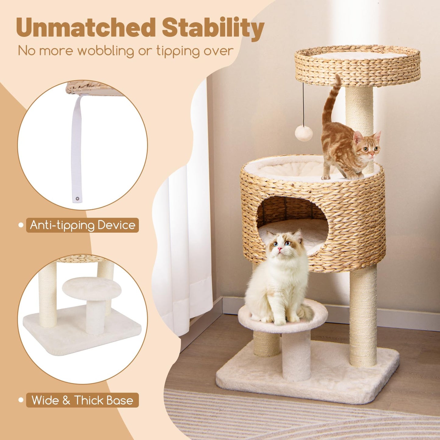 Tangkula Modern Cat Tree, 41 Inch Multi-Level Cat Tower with Cattail Fluff Condo & Top Perch