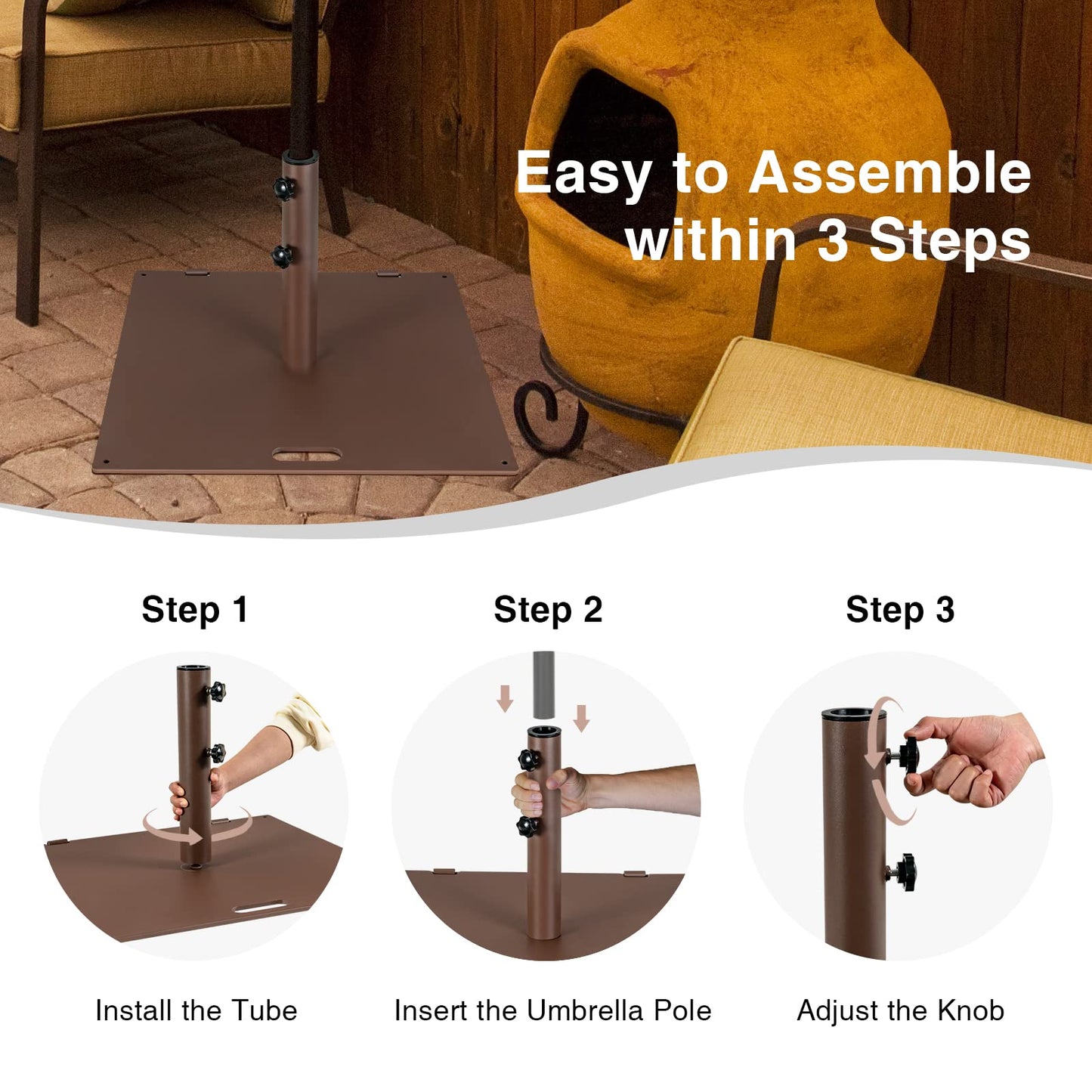 50 LBS Patio Umbrella Stand, Fits for 1.6 - 1.9 Umbrella Pole (Bronze)