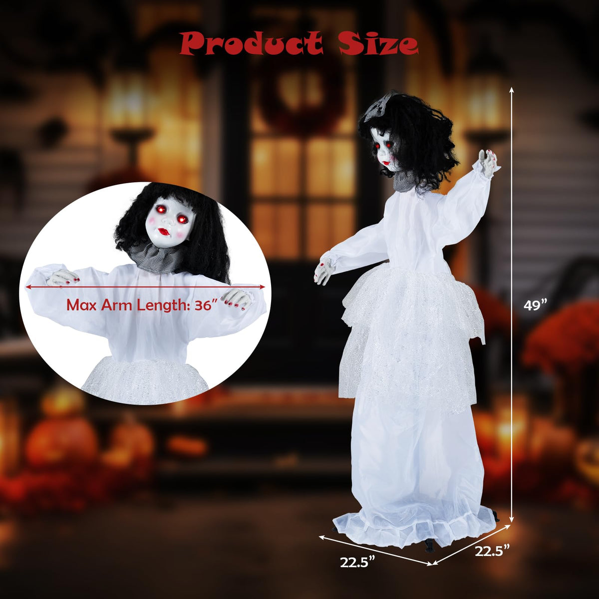 Tangkula 4 FT Animated Halloween Doll Girl with Shaking Head & Posable Arms