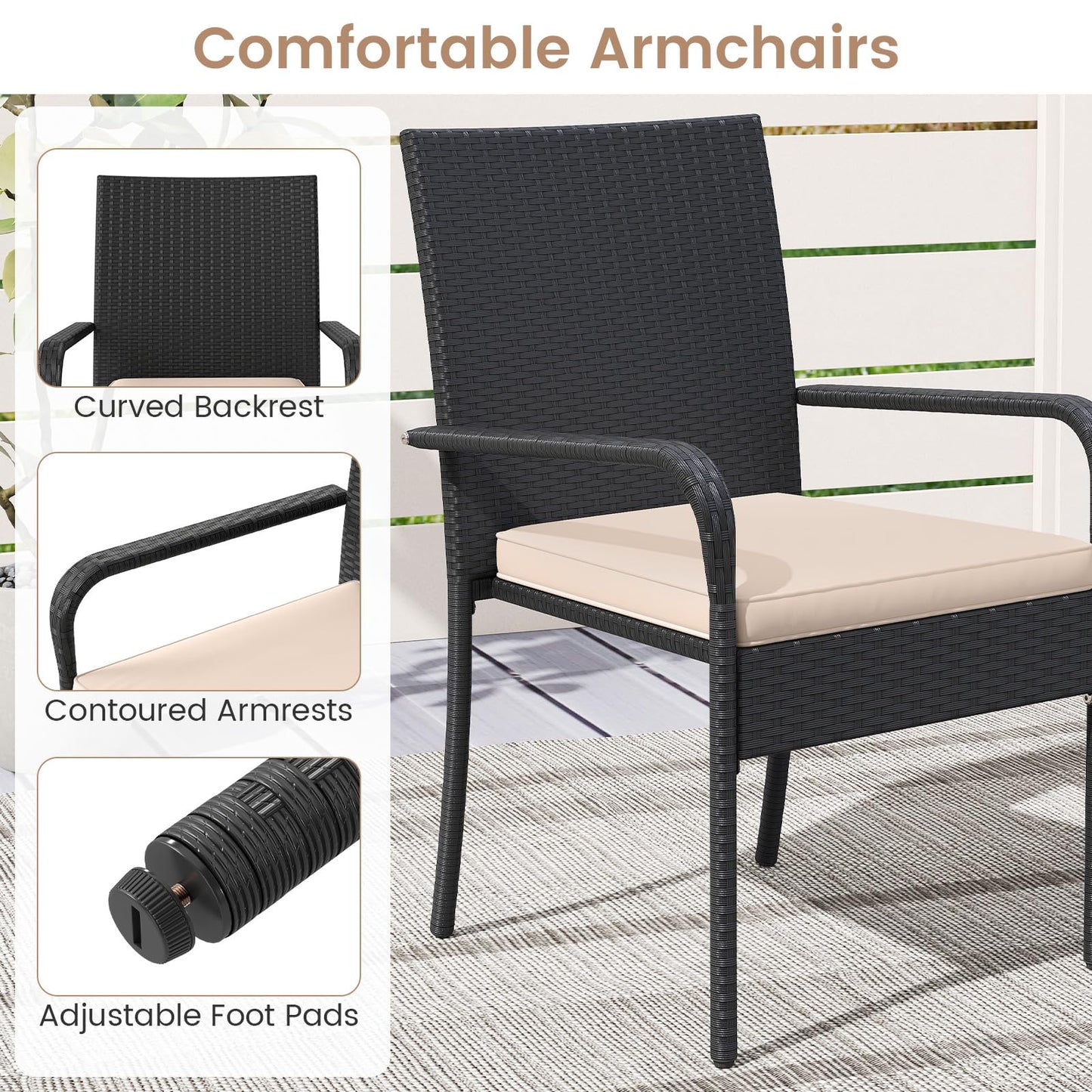 Tangkula 3 Pieces Patio Furniture Set with 2 Tier Tempered Glass Tabletop Table