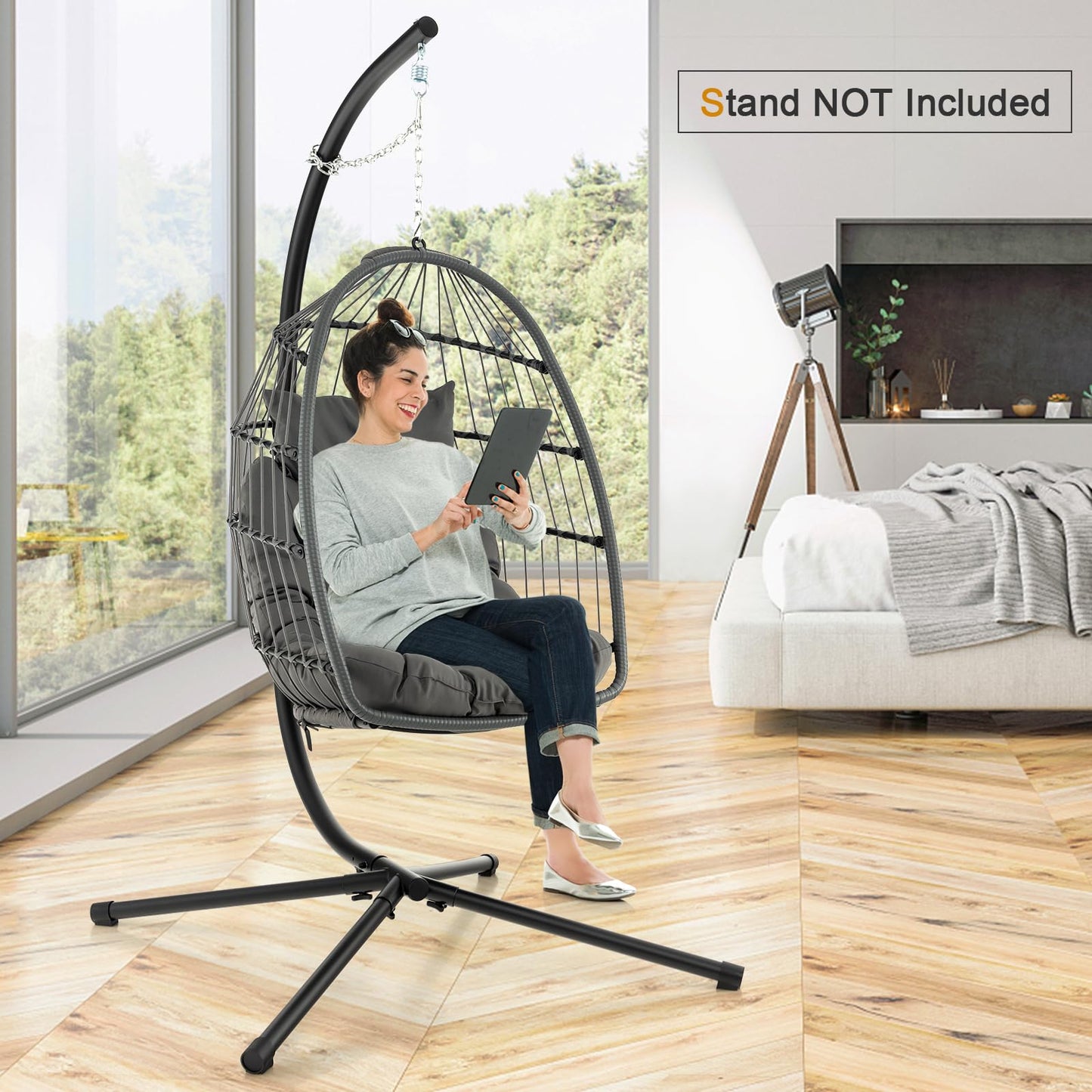 Tangkula Hanging Egg Chair Foldable Wicker Hammock Chair