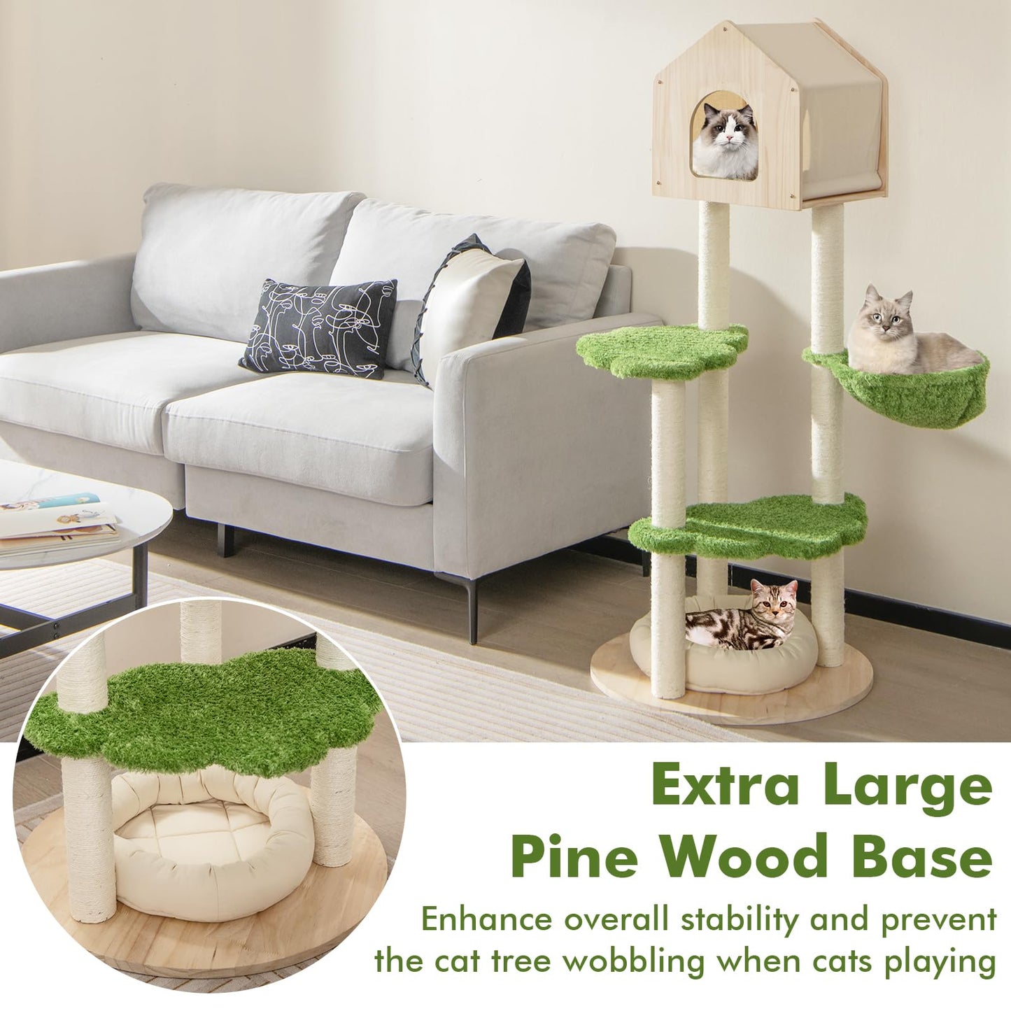 Tangkula Cat Tree Tower, Multi-Level Modern Wood Cat Tower with Sisal Scratching Posts