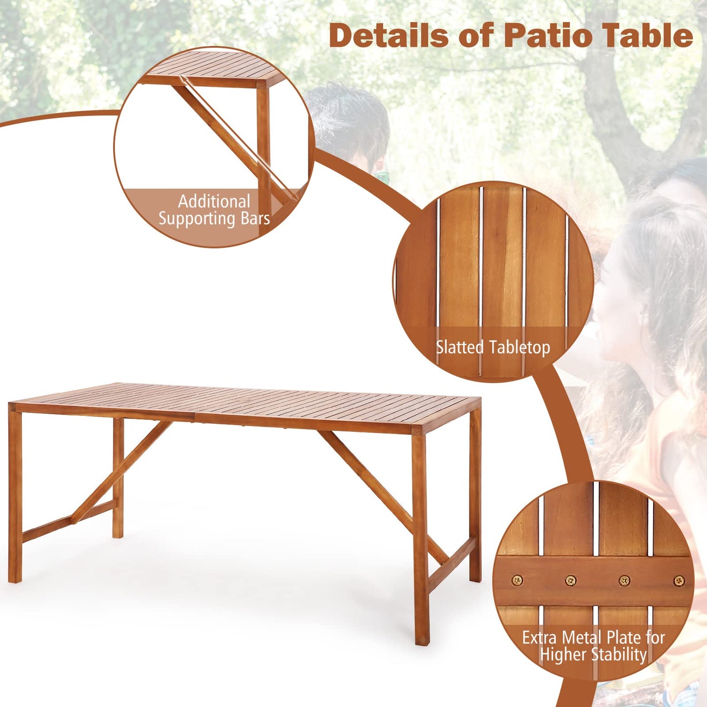 Tangkula Outdoor Rectangle Dining Table for Backyard
