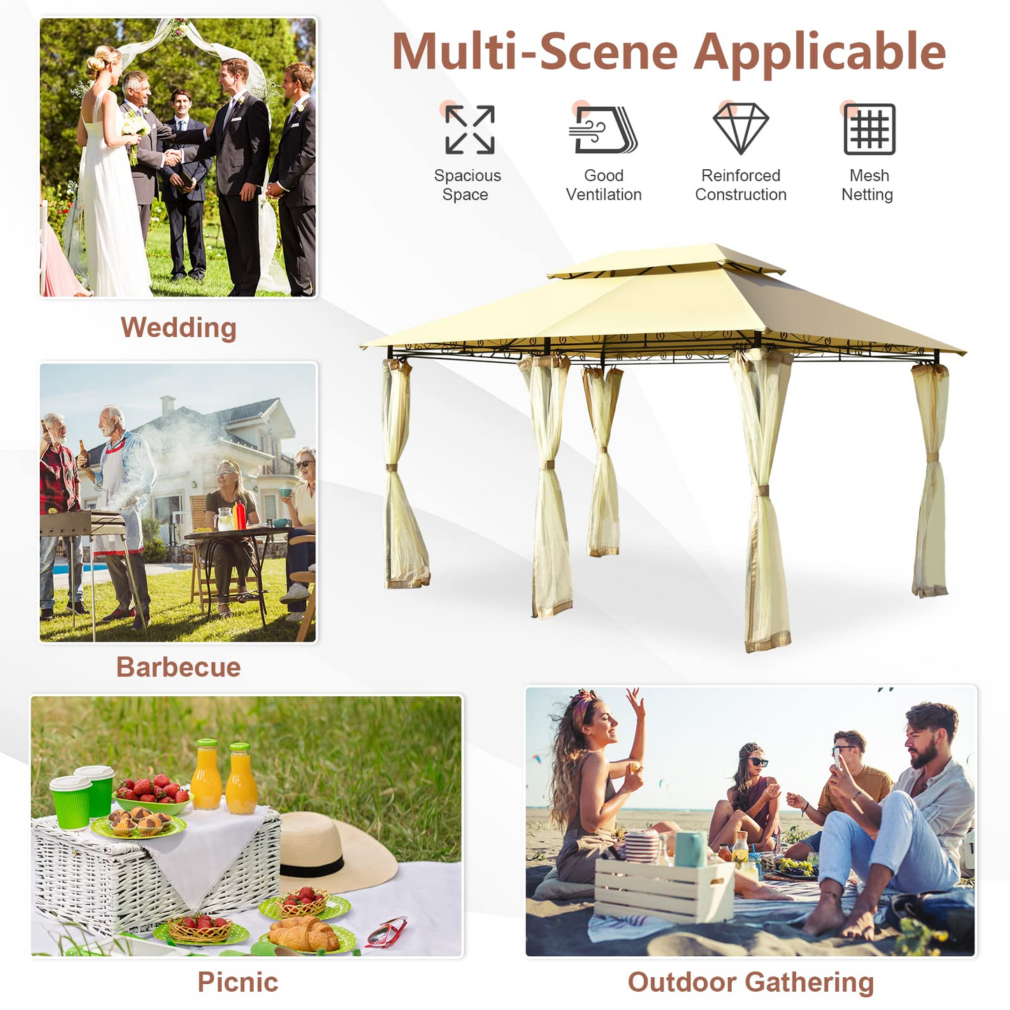 Tangkula 10 x 13 FT Patio Gazebo, 2-Tier Outdoor Gazebo