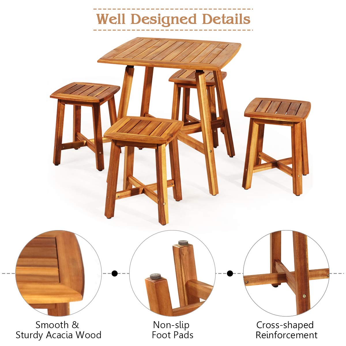 Tangkula 5 Piece Wood Patio Dining Set