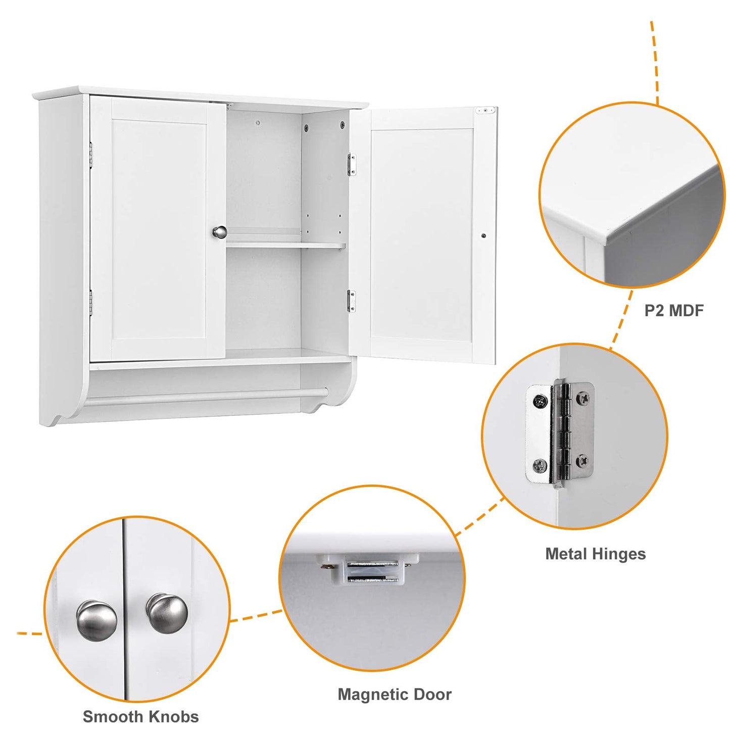 Tangkula Bathroom Cabinet Wall Mounted, Bathroom Medicine Cabinet with Towel Bar & Double Door & Adjustable Shelf