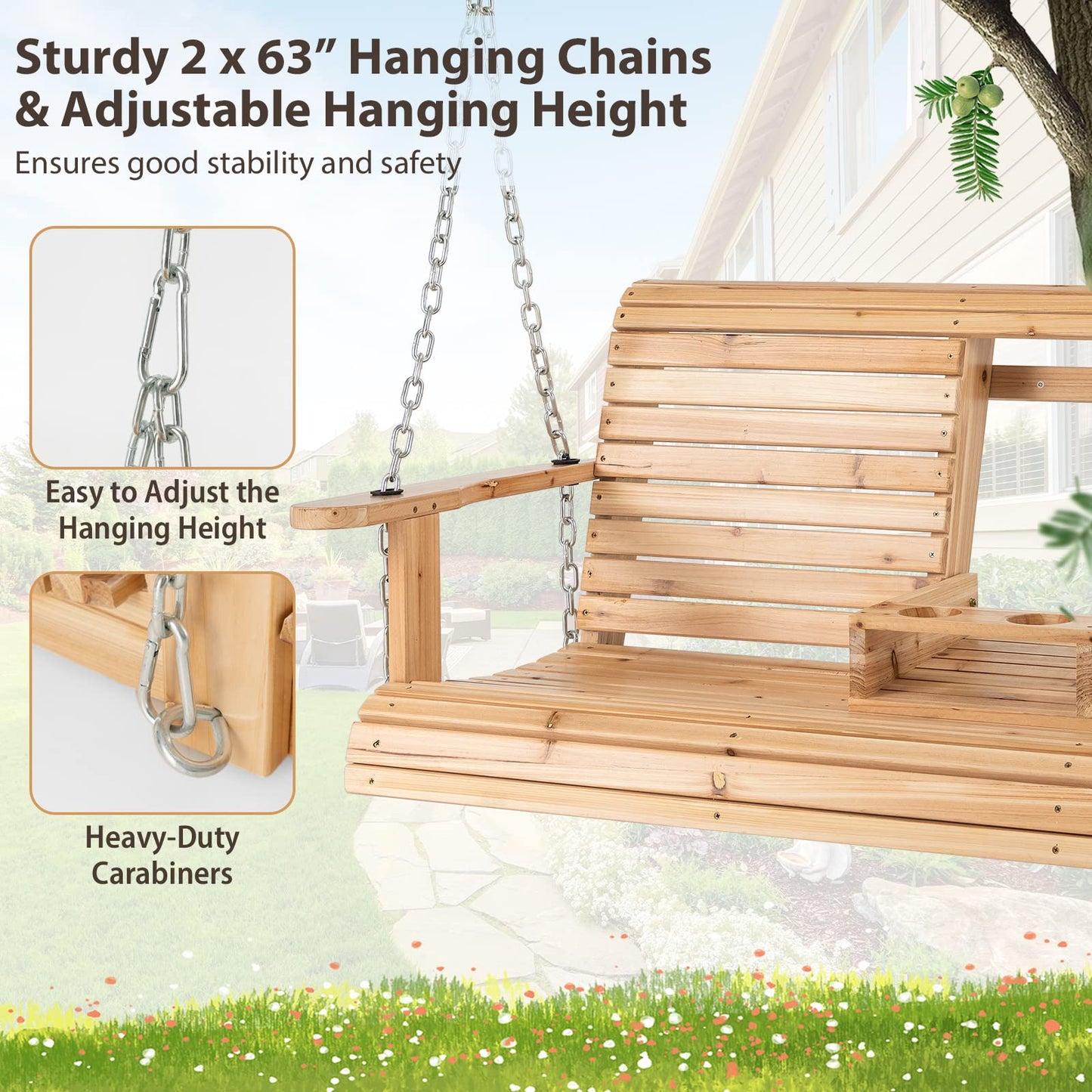 Tangkula 2 Person Hanging Porch Swing, Outdoor Bench Swing with Adjustable Chains