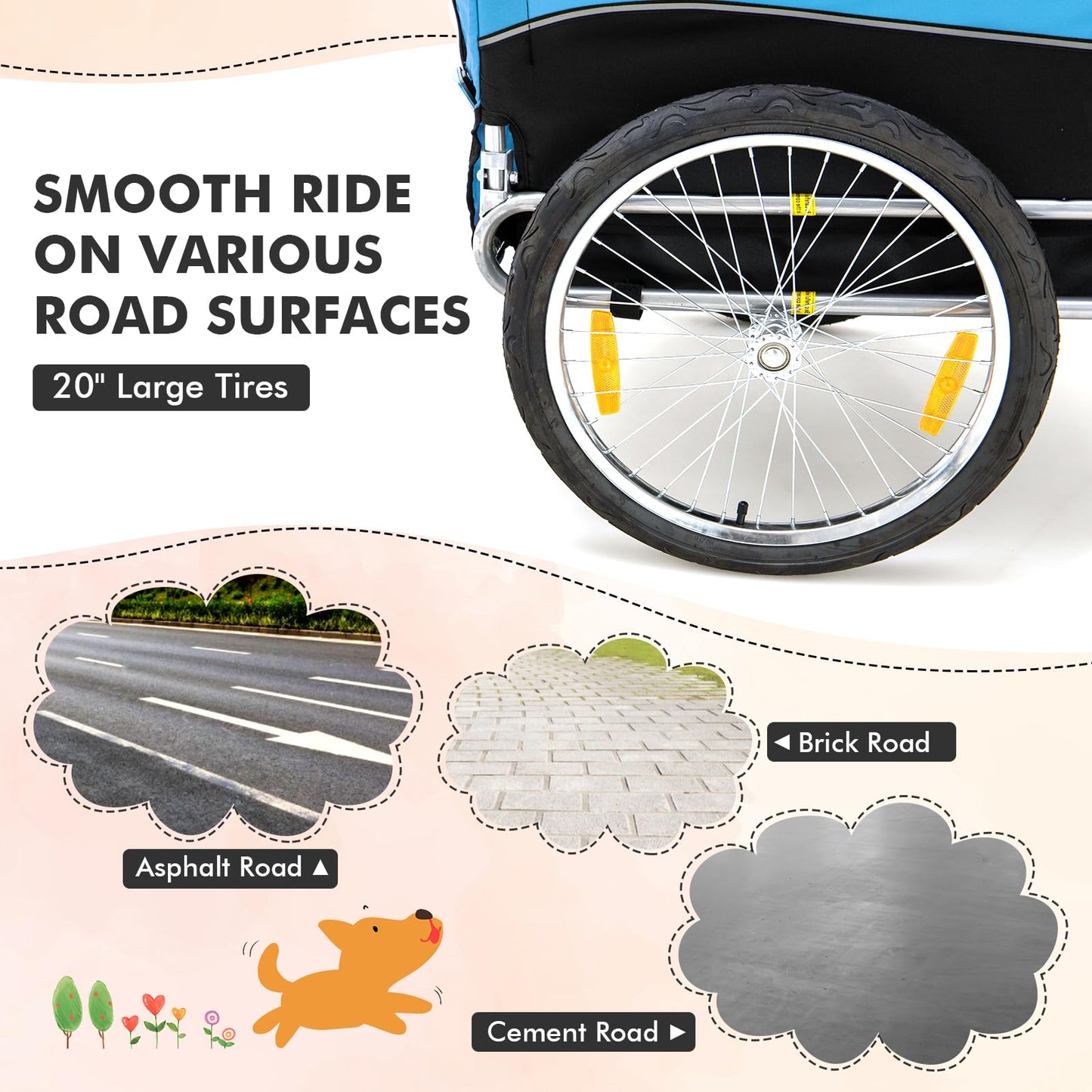 Tangkula Dog Bike Trailer, Breathable Mesh Dog Cart with 3 Entrances, Safety Flag