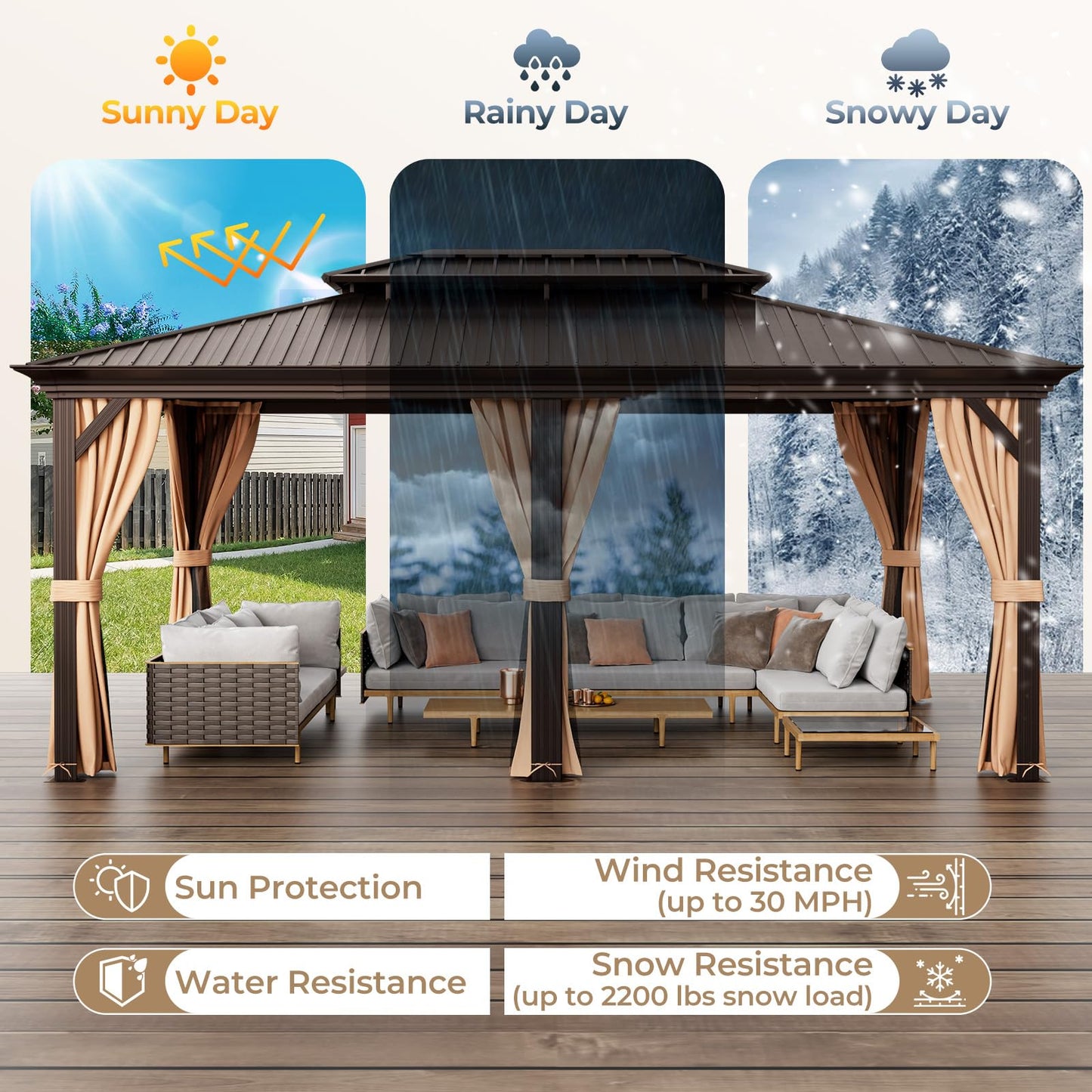 Tangkula 12x20 Ft Hardtop Double-Roof Patio Gazebo