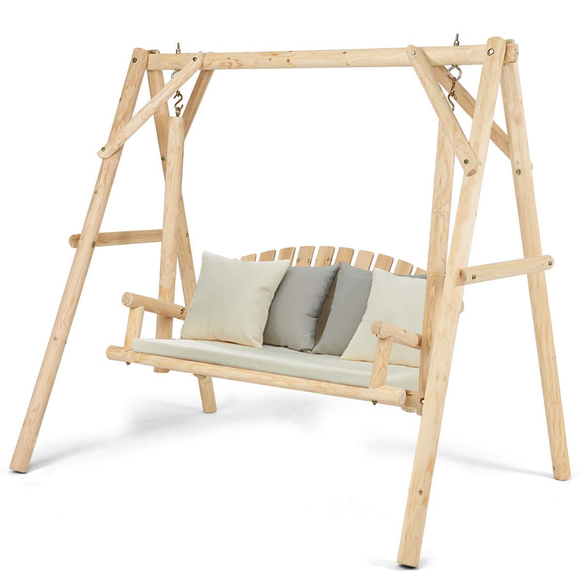 Tangkula Wooden Porch Swing for Patio Garden Yard