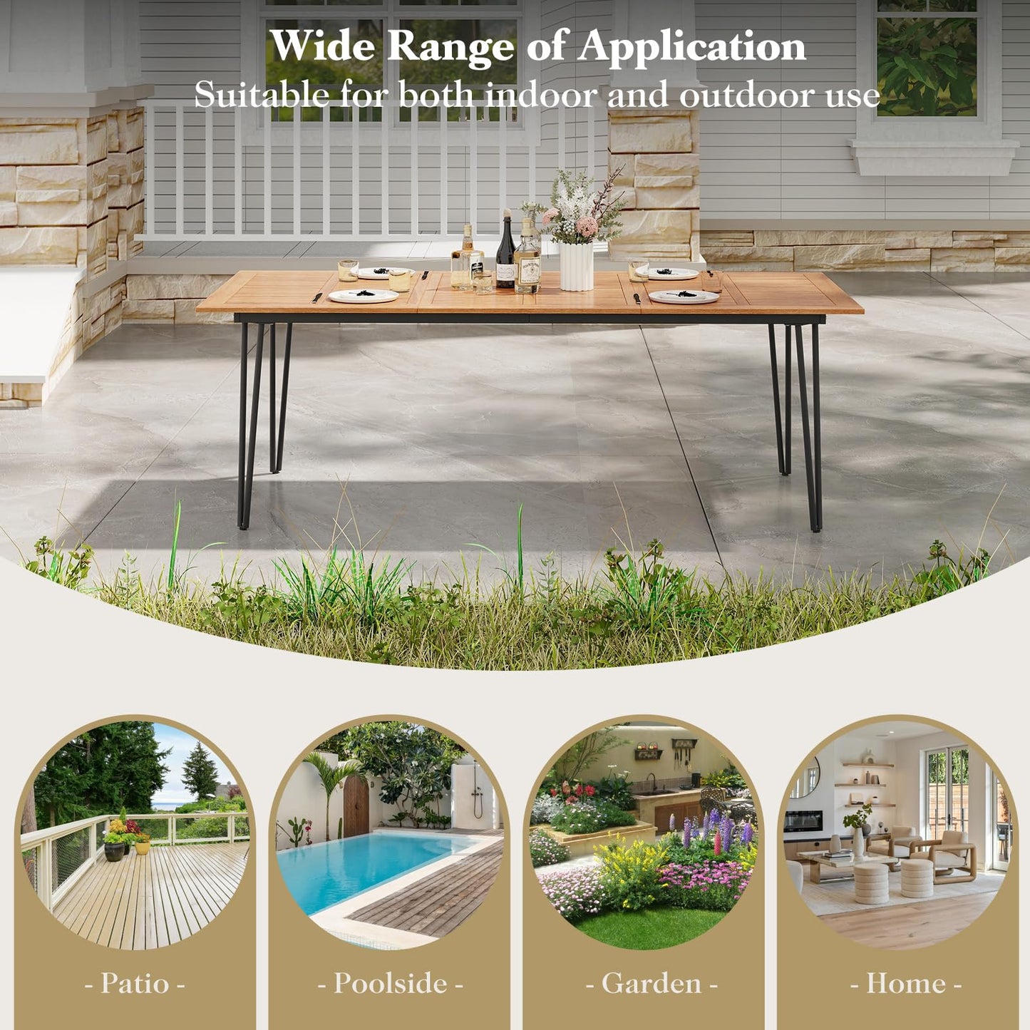 Tangkula 86.5-Inch Patio Dining Table, Indoor & Outdoor Dining Table w/Umbrella Hole for Patio Yard Deck, for 8 People
